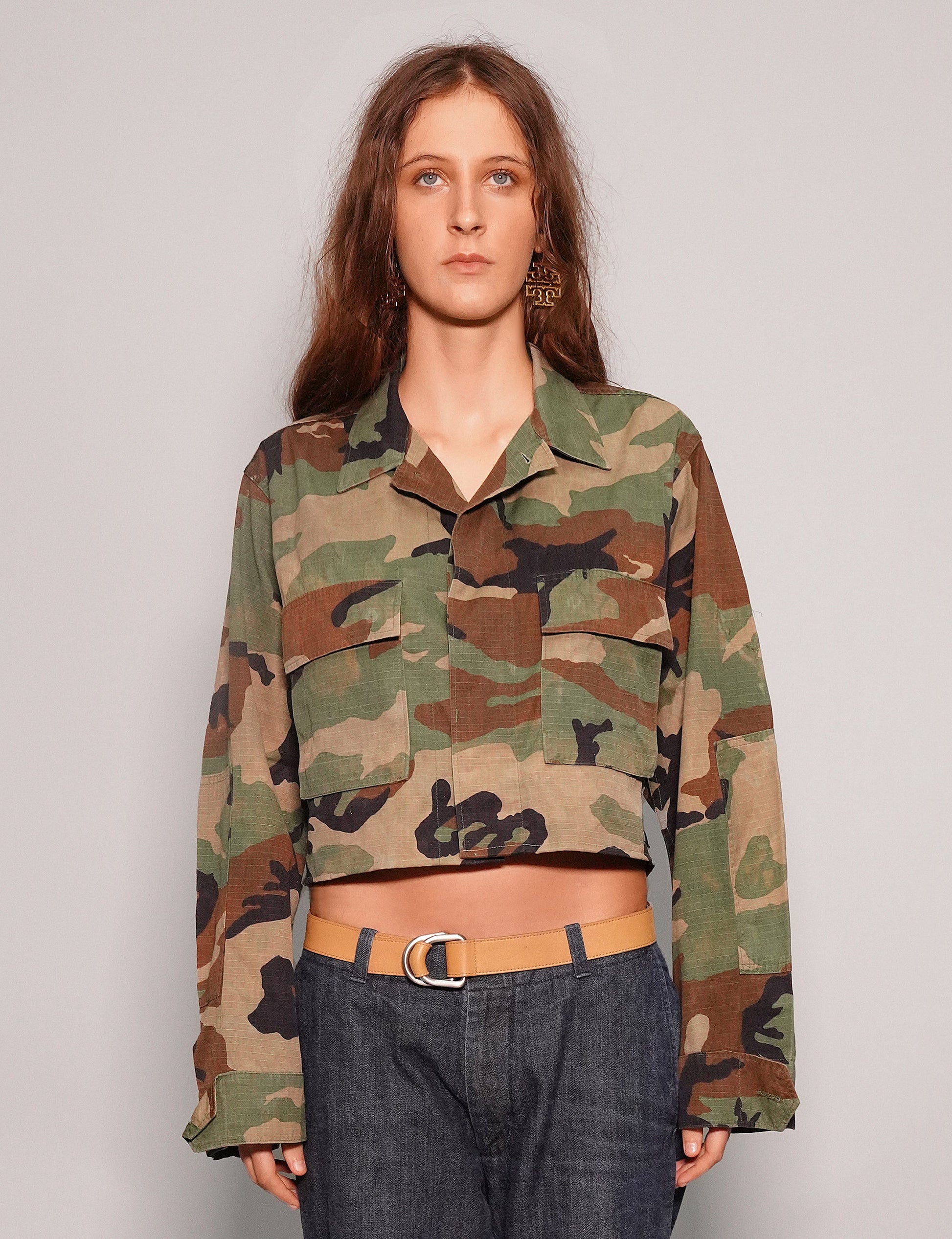 Cropped Party Back Shirt Black Sequin Camo