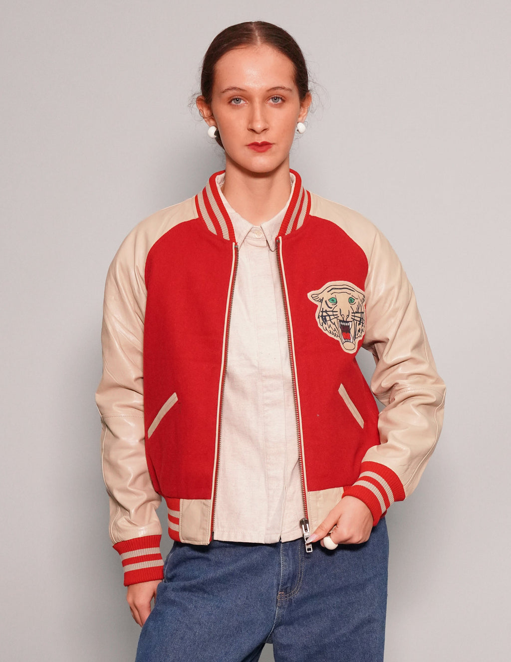 Varsity Bomber Jacket in Red