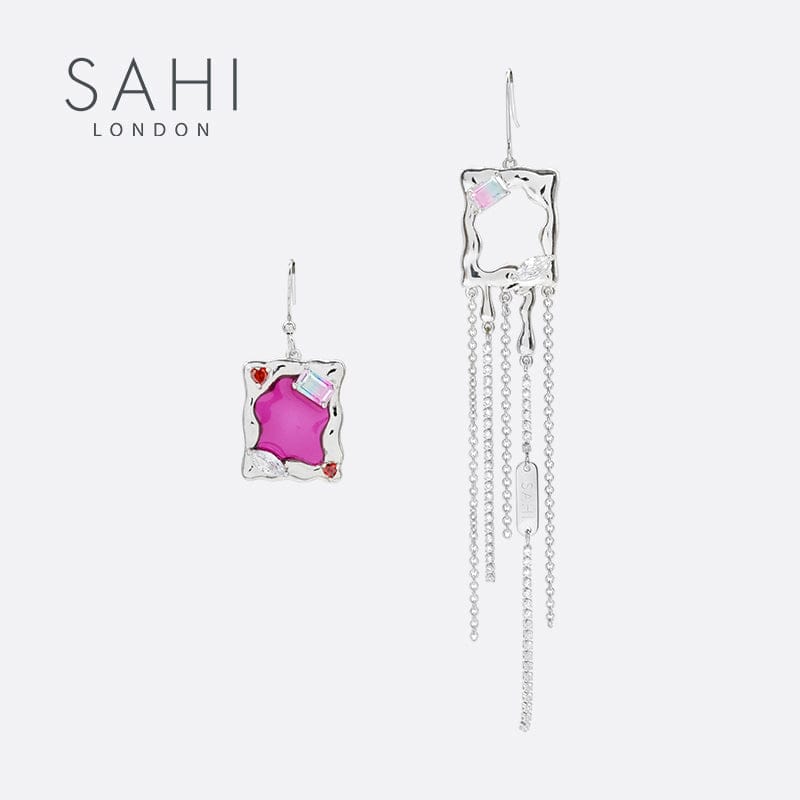 Heart Enamel Metaverse Rain Dangling Earrings in Silver and Violet