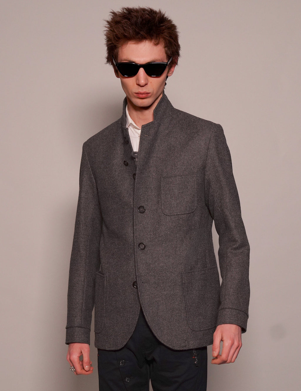 Solms Jacket in Grey Herringbone Wool