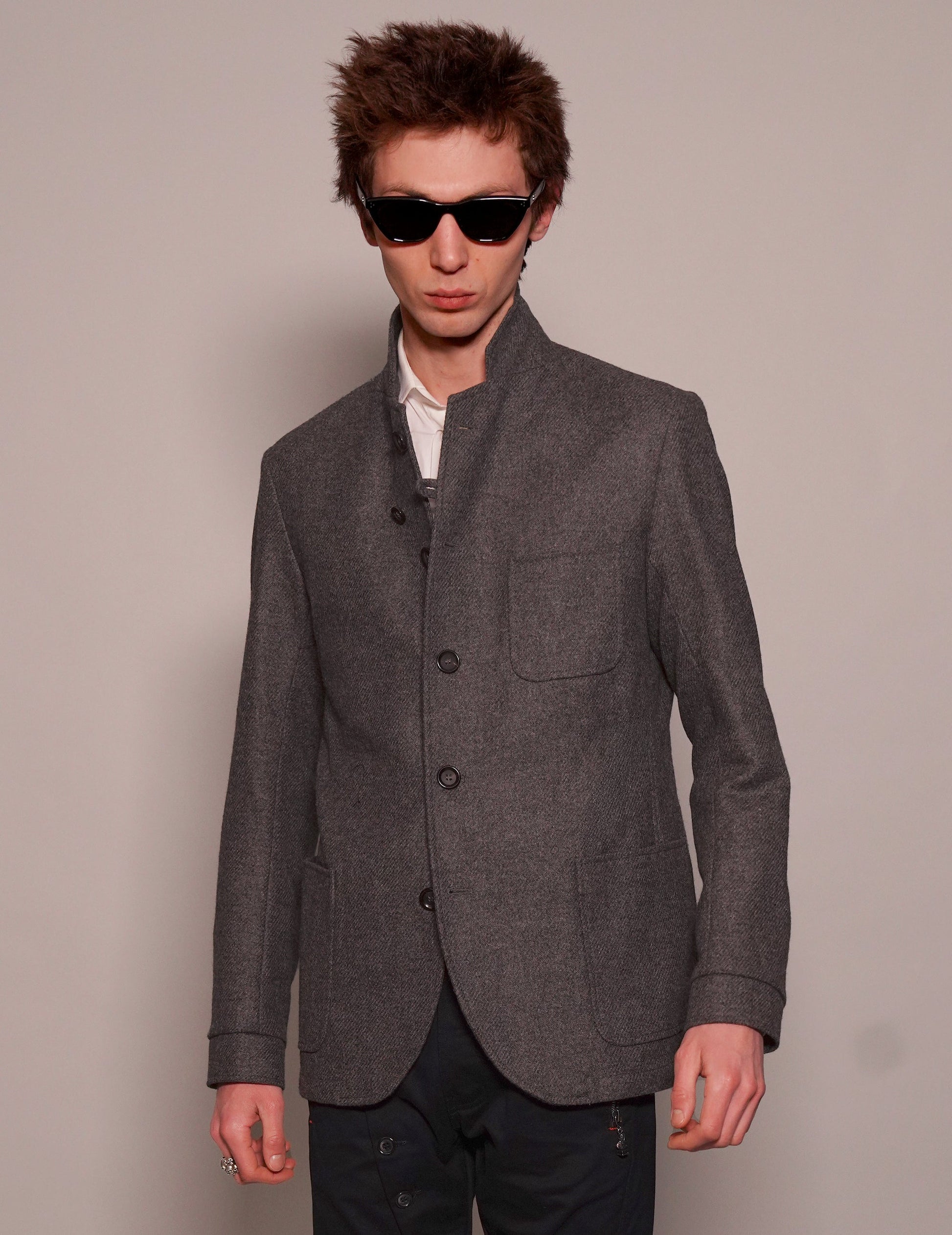 Solms Jacket in Grey Herringbone Wool