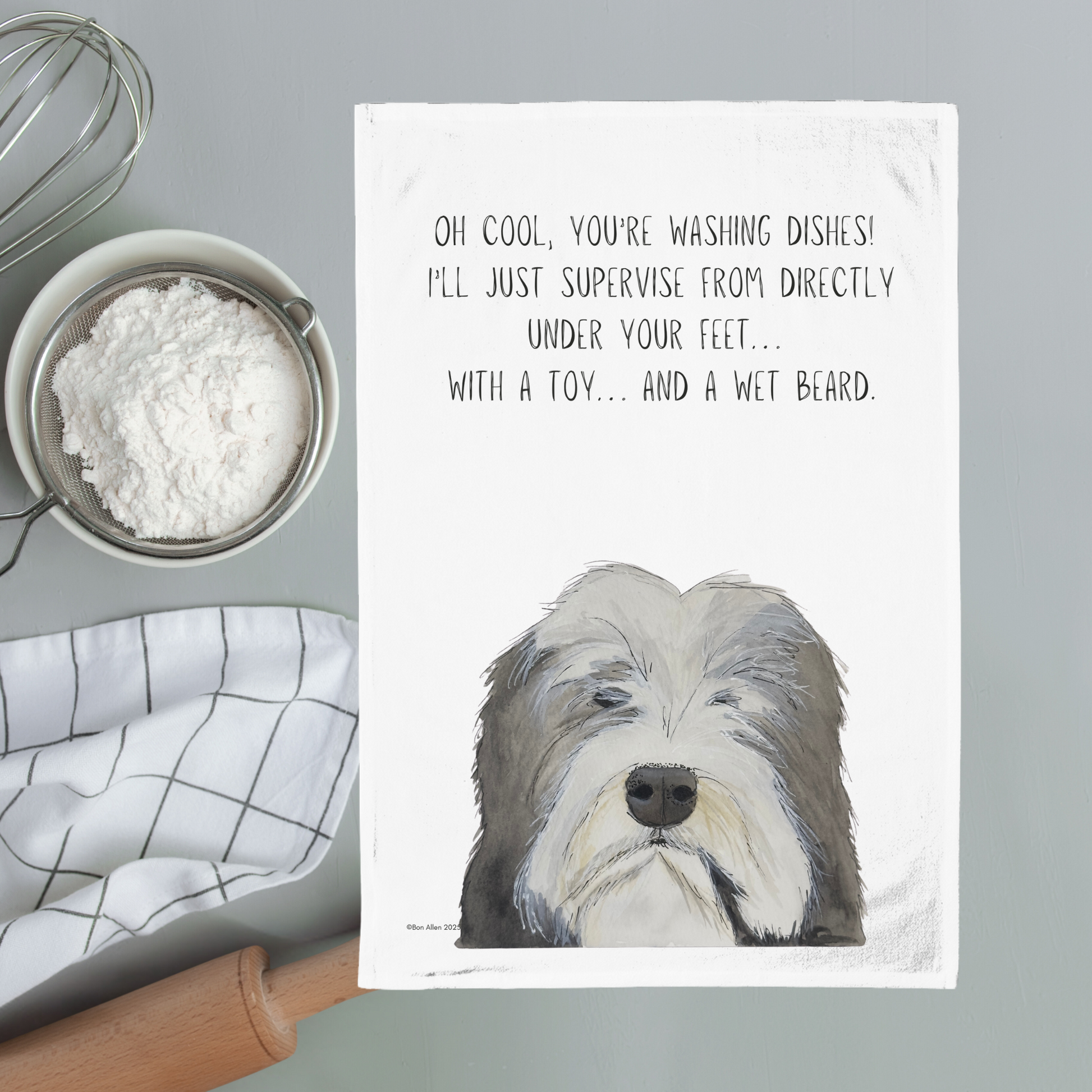 Bearded Collie Tea Towel Hairicane of Chaos and Affection