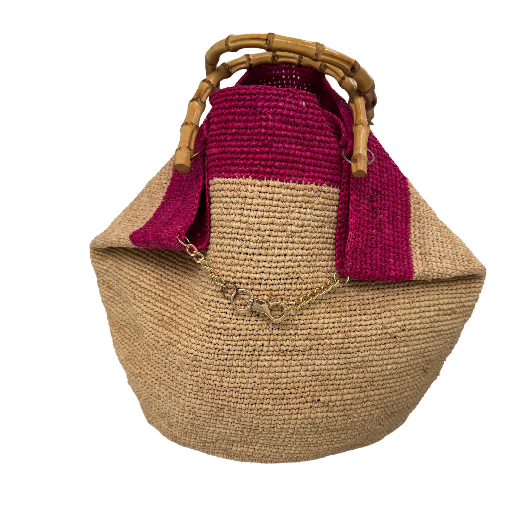 Handwoven Raffia Bag with Bamboo Handles