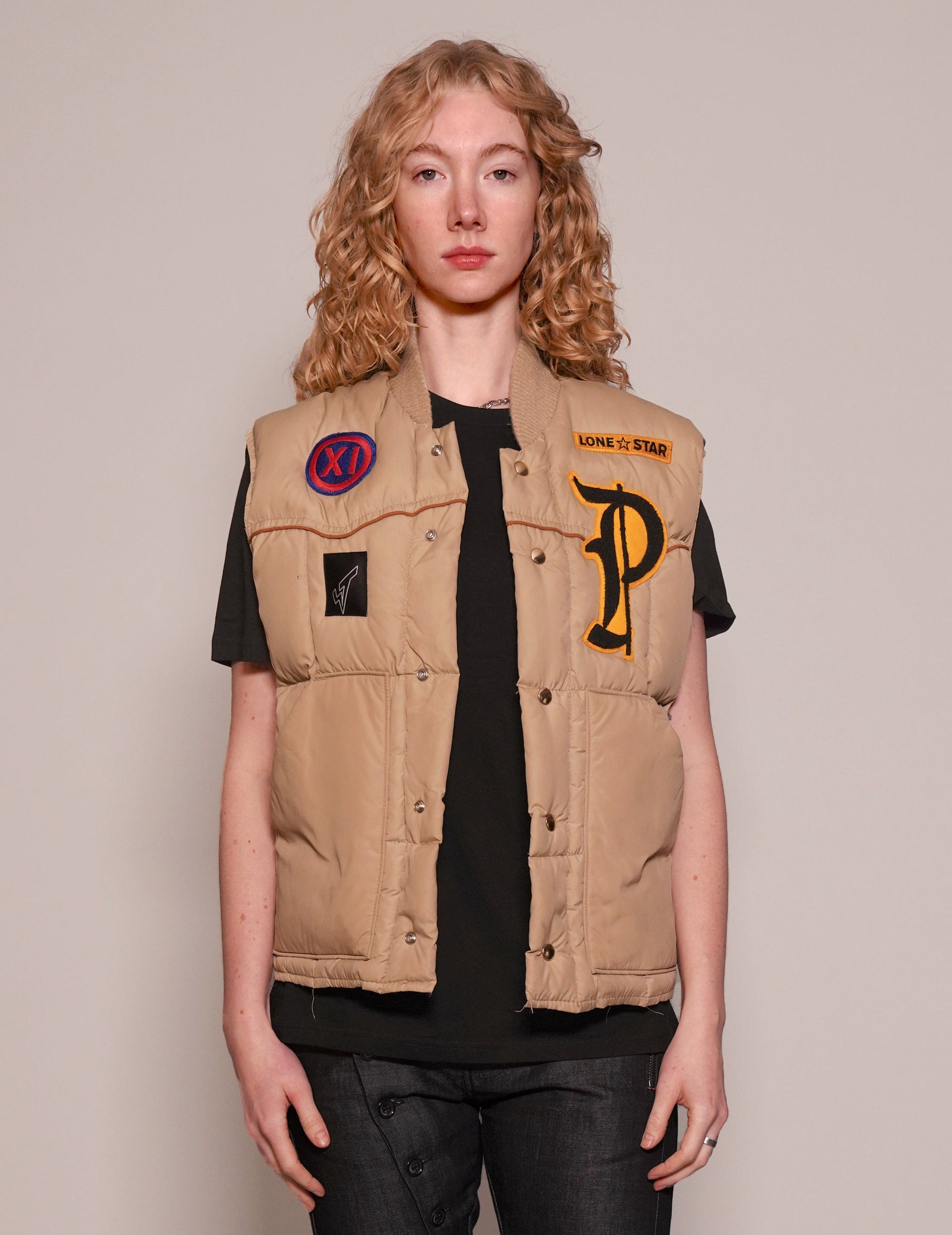 Patched Khaki Puffer Gilet