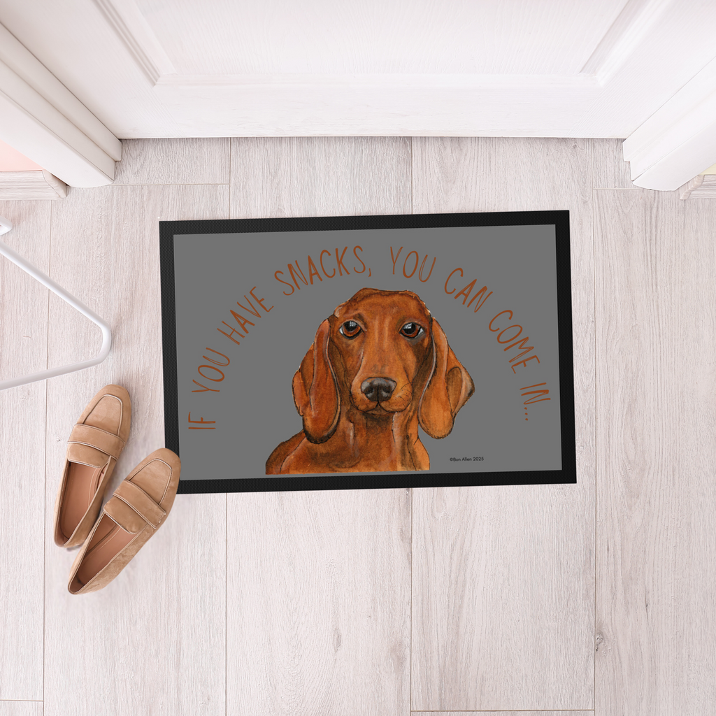 Dachshund Doormat with Snacks Slogan