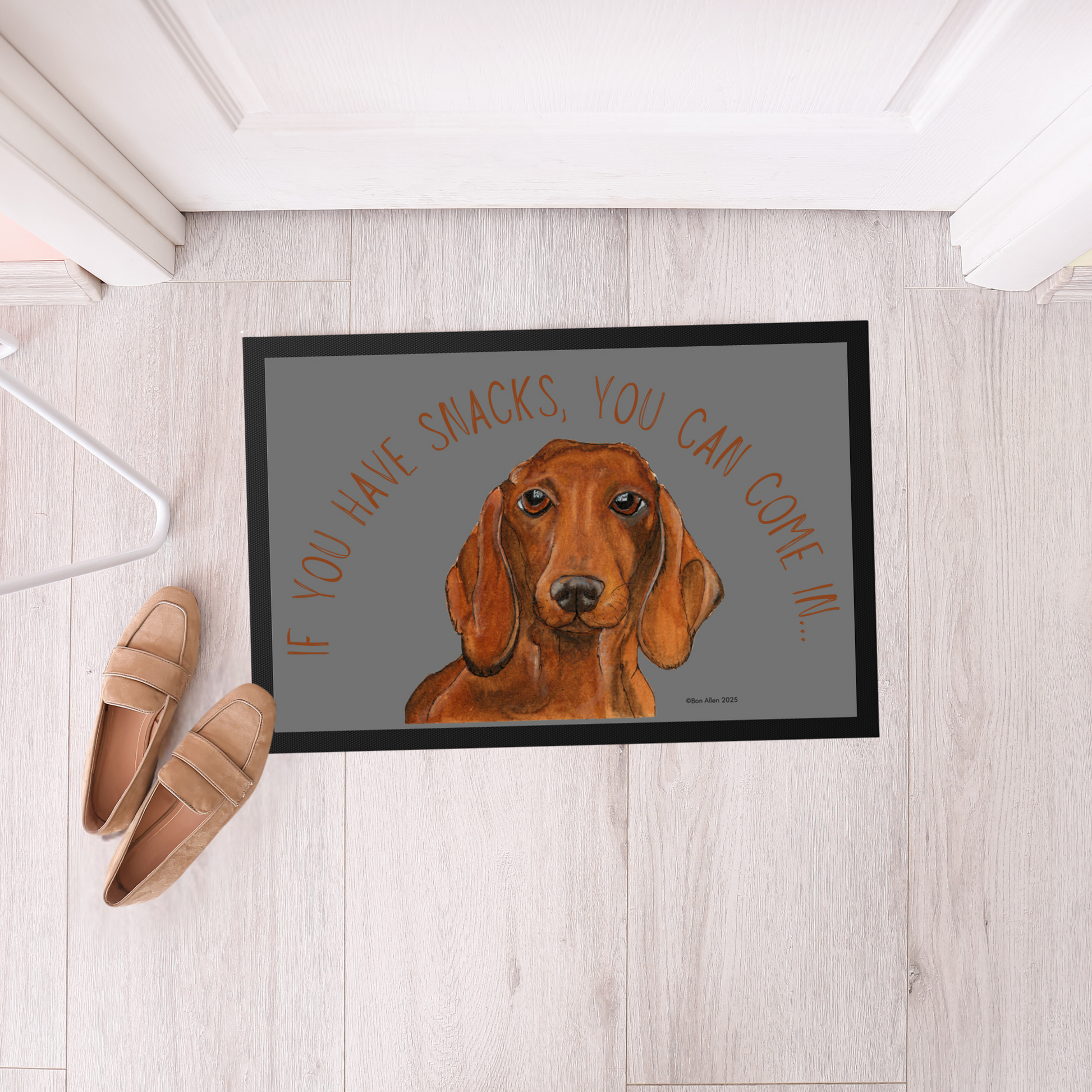 Dachshund Doormat with Snacks Slogan