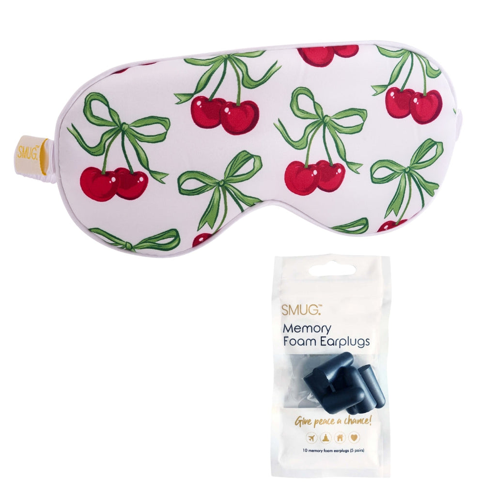 Satin Sleep Mask White Cherries Print