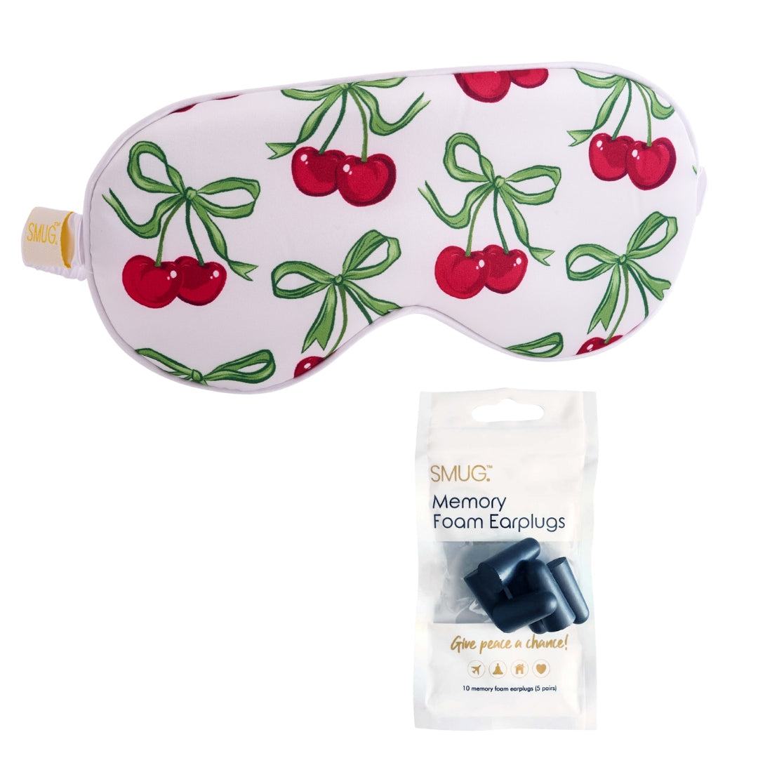 Satin Sleep Mask White Cherries Print