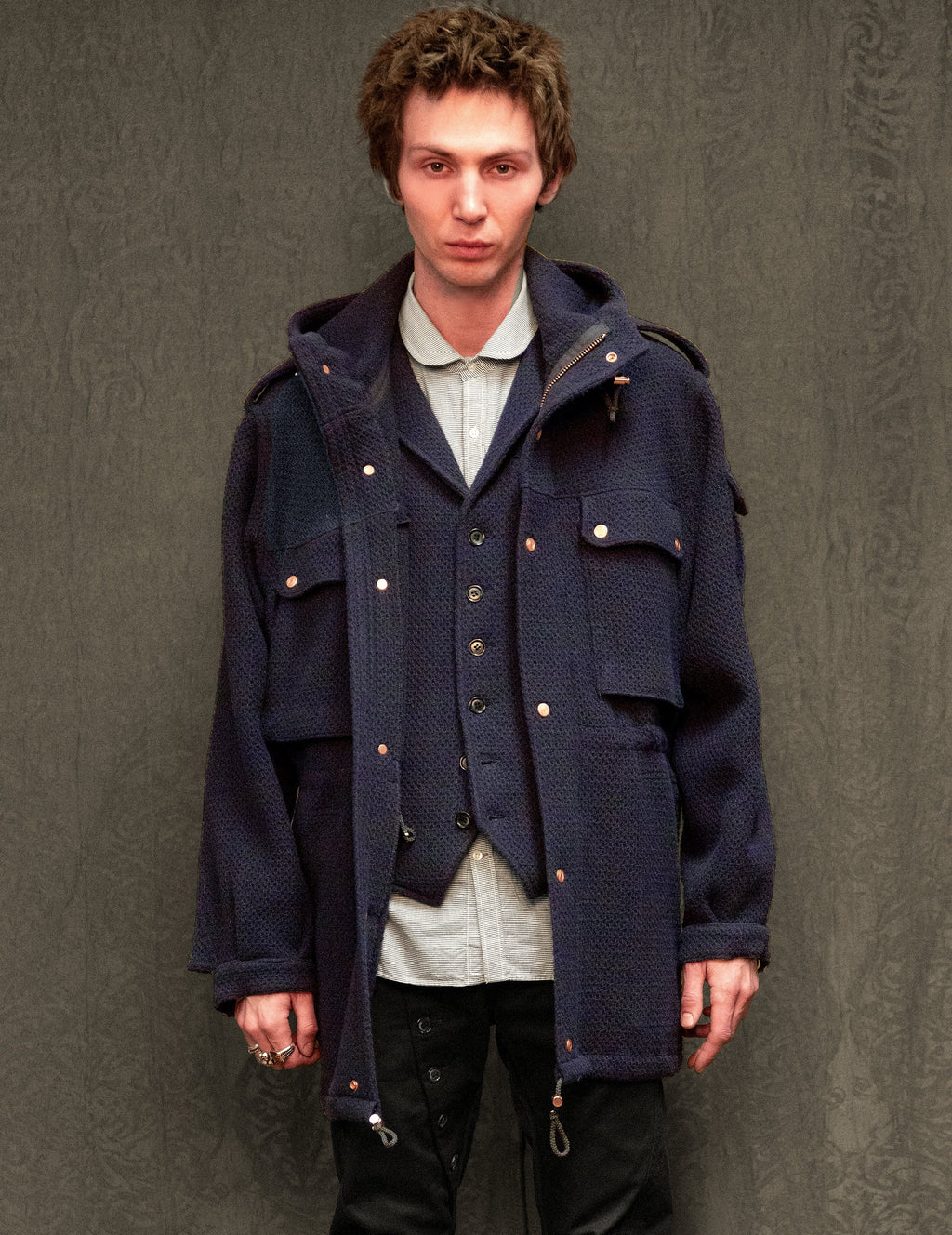 Peter Parka Navy Waffle Texture