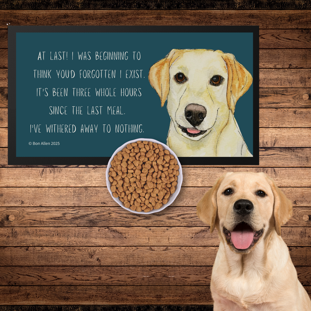 Yellow Labrador Pet Bowl Mat Starving Since Breakfast