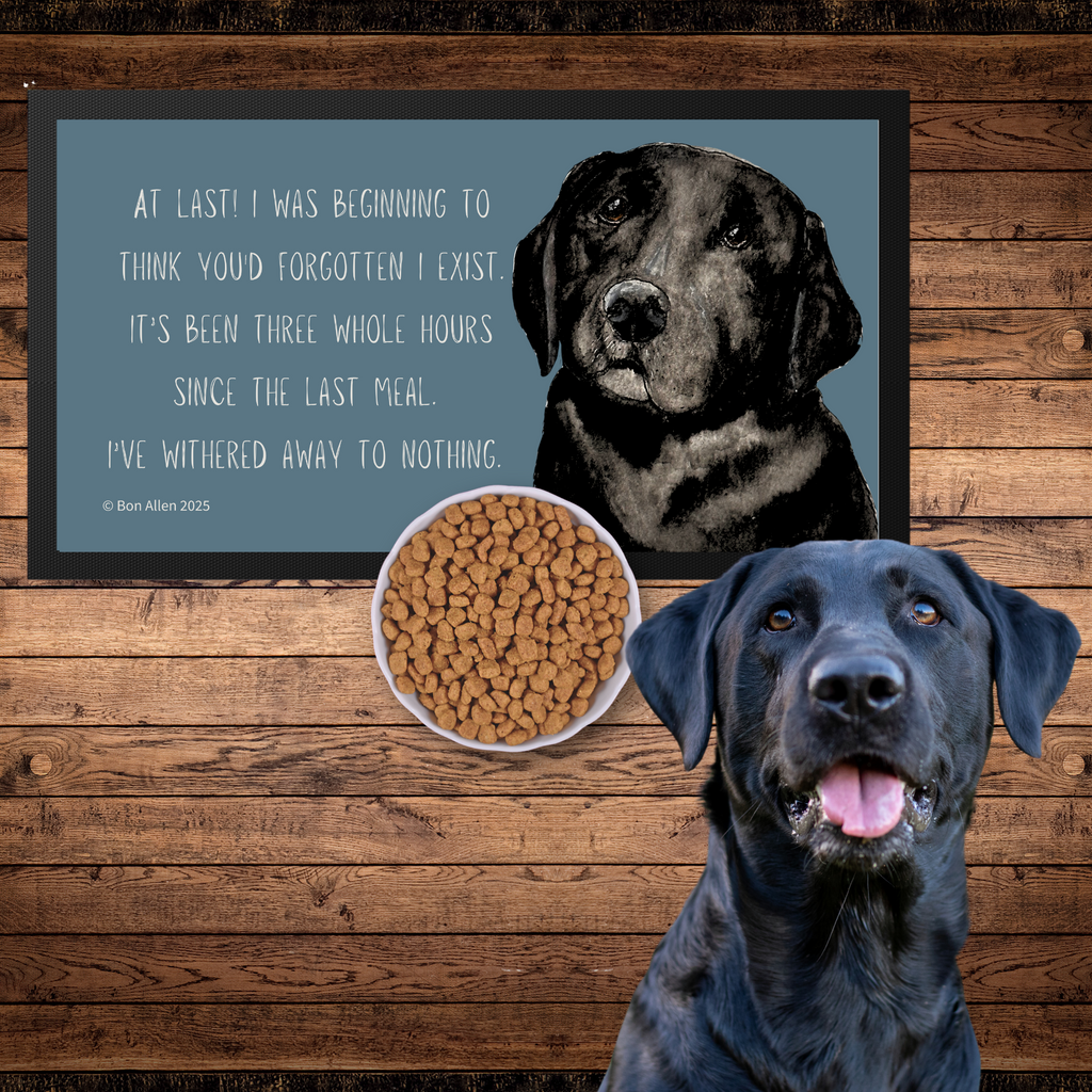 Black Labrador Starving Since Breakfast Pet Bowl Mat