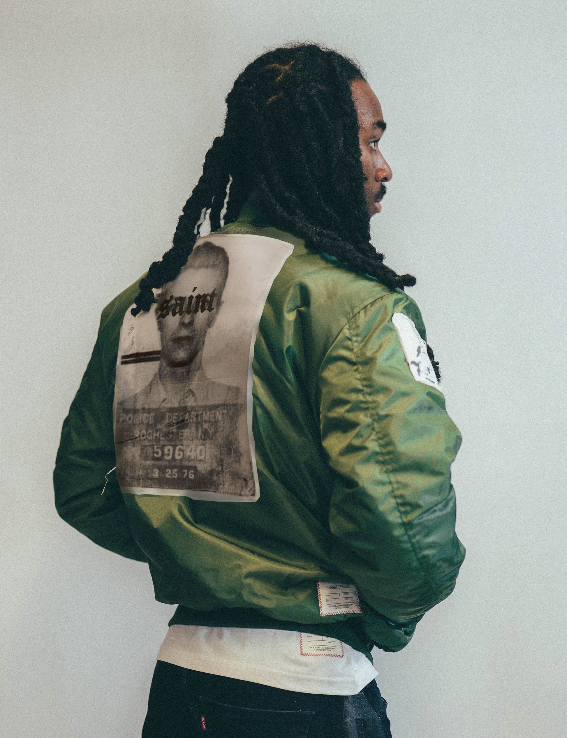 Green MA 1 Bomber Jacket with Vintage Patches