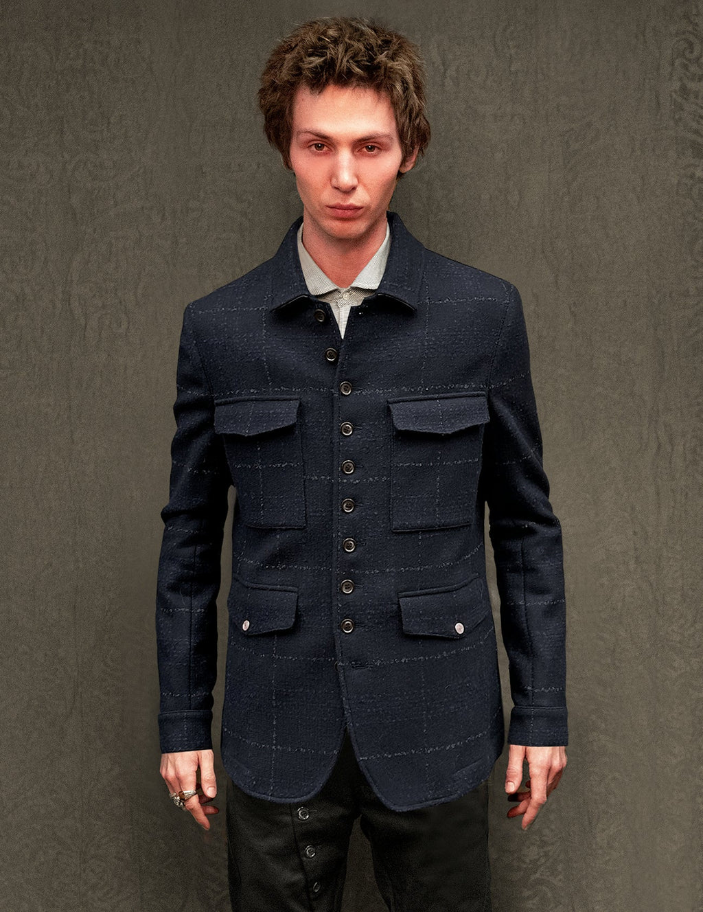 Monaco Car Coat in Bouclé Windowpane Navy Check