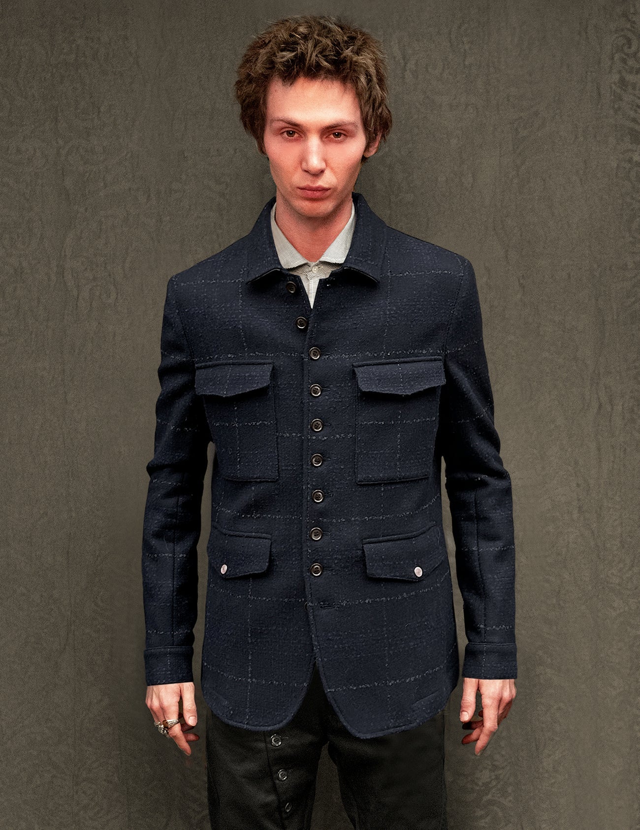 Monaco Car Coat in Bouclé Windowpane Navy Check