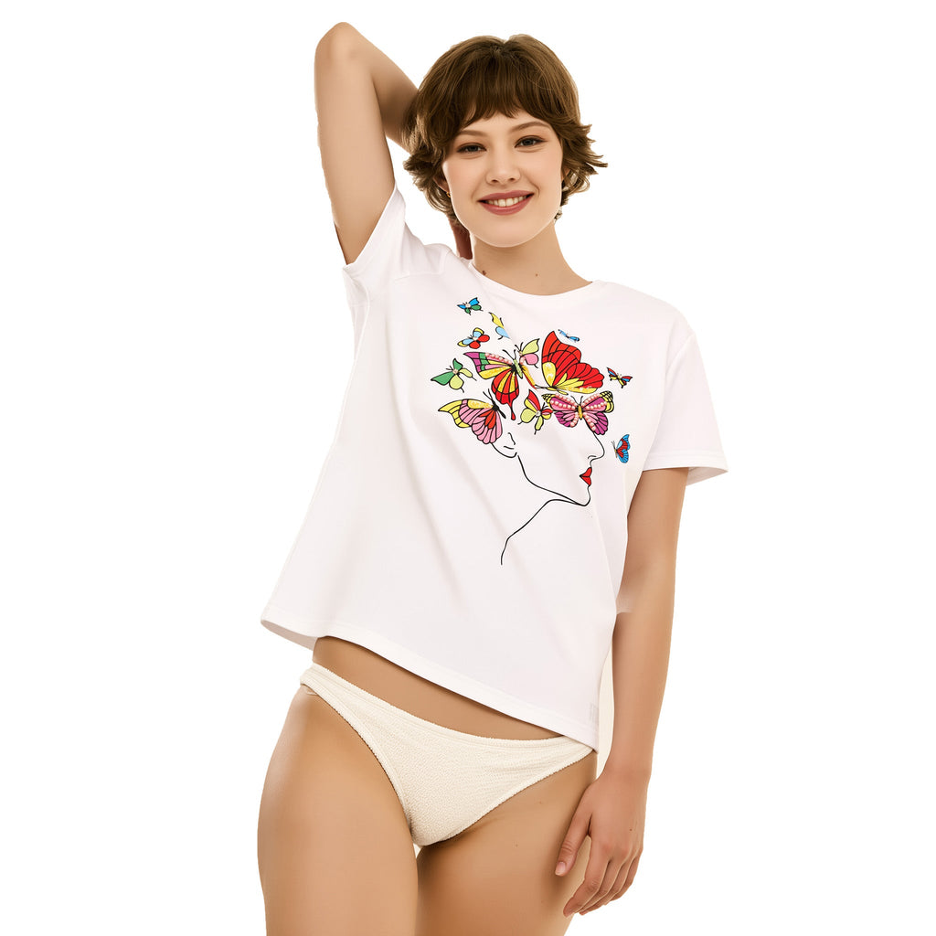 Cotton Pop Art Hand Embroidered T-Shirt