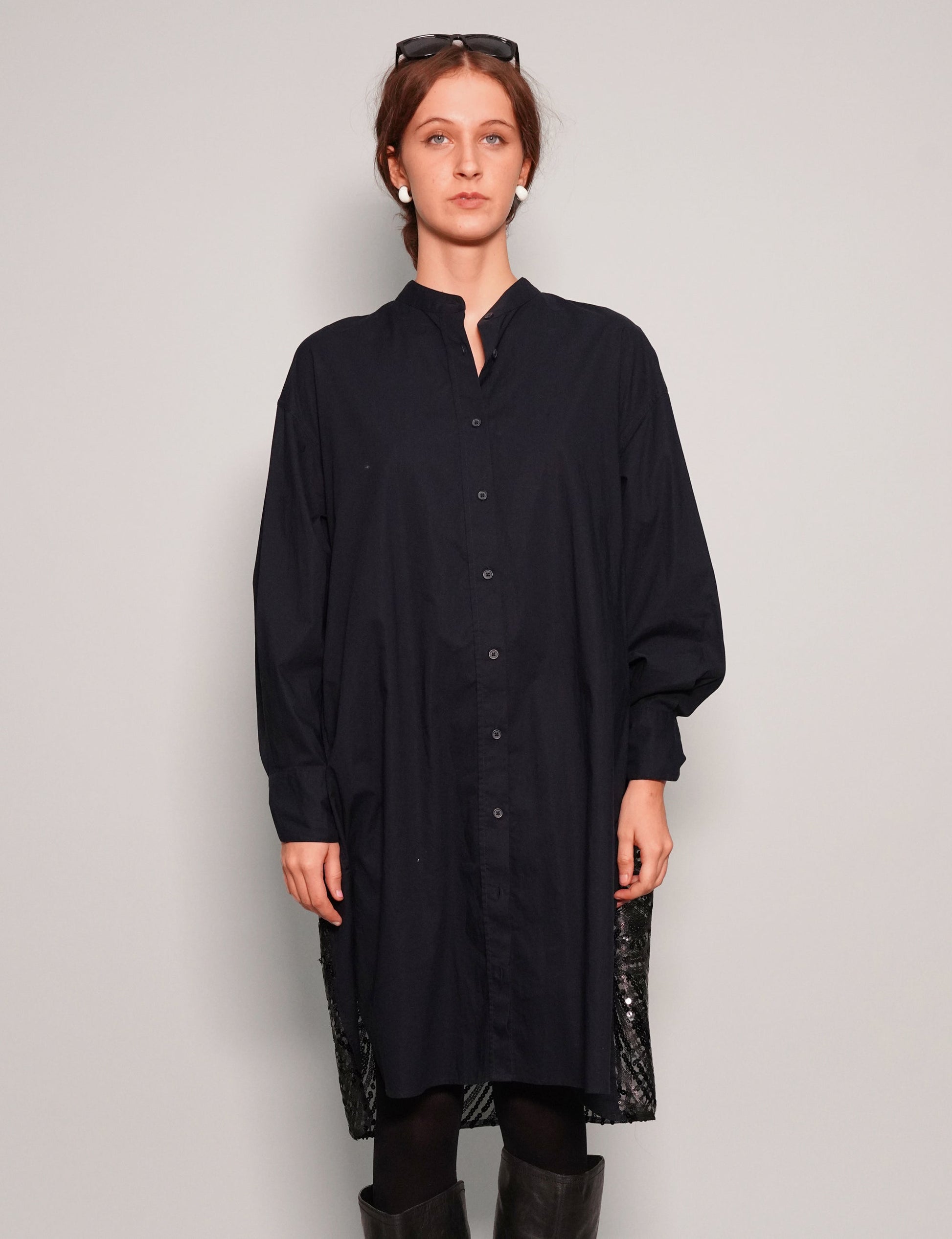 Party Back Short Collar Dress Shirt in Dark Navy