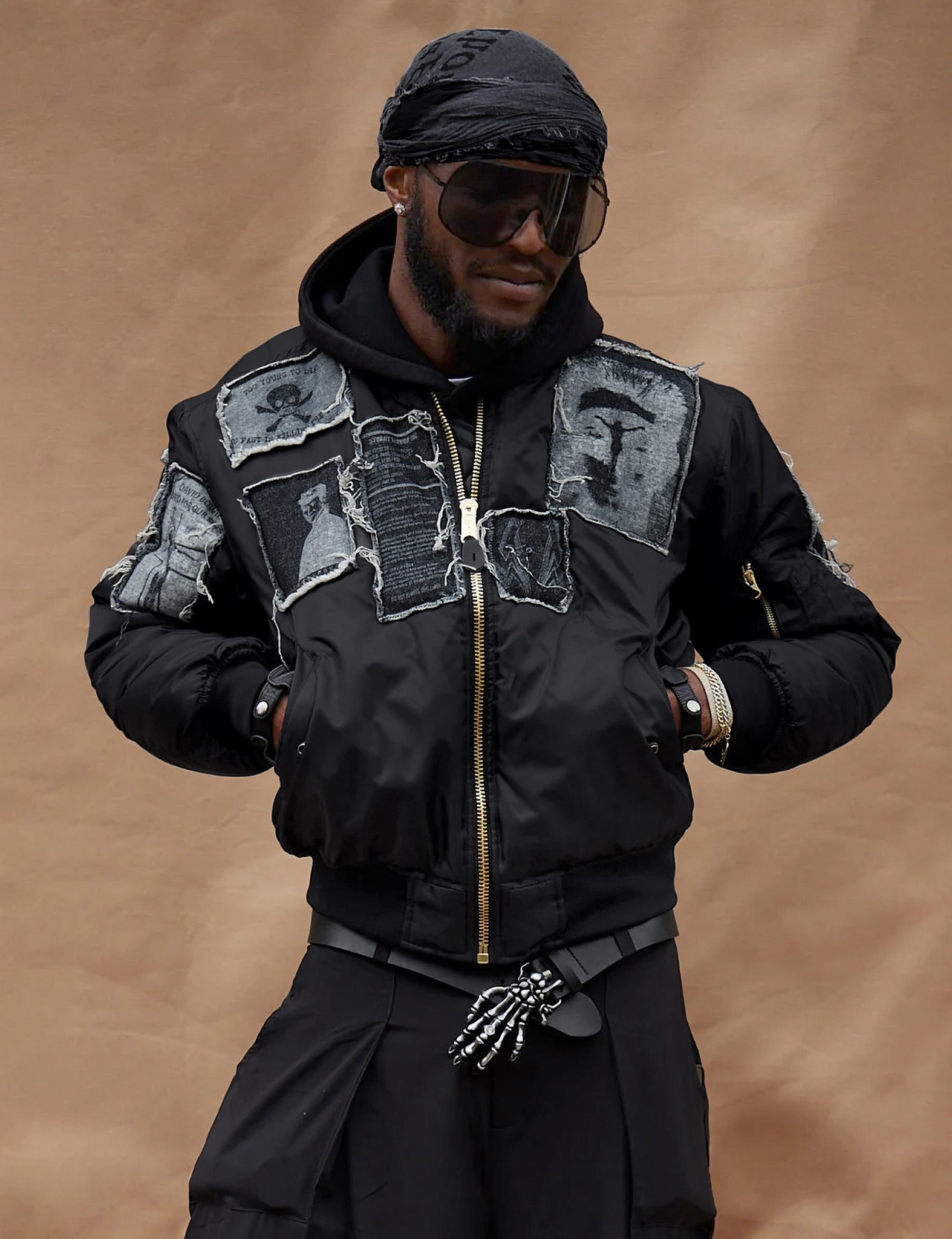 MA 1 Patched Bomber Jacket in Black