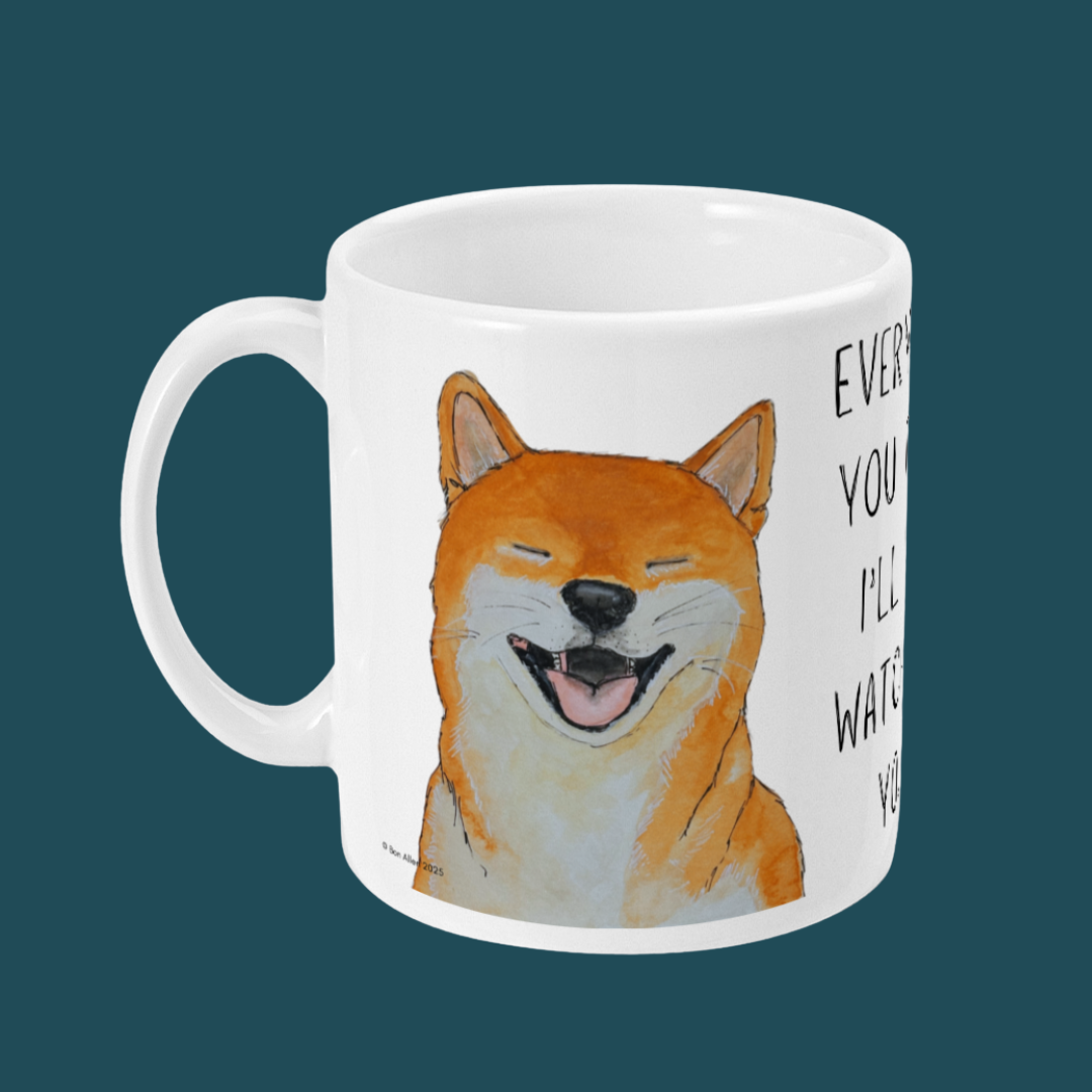 Shiba Inu Ceramic Coffee Mug with Witty Surveillance Slogan