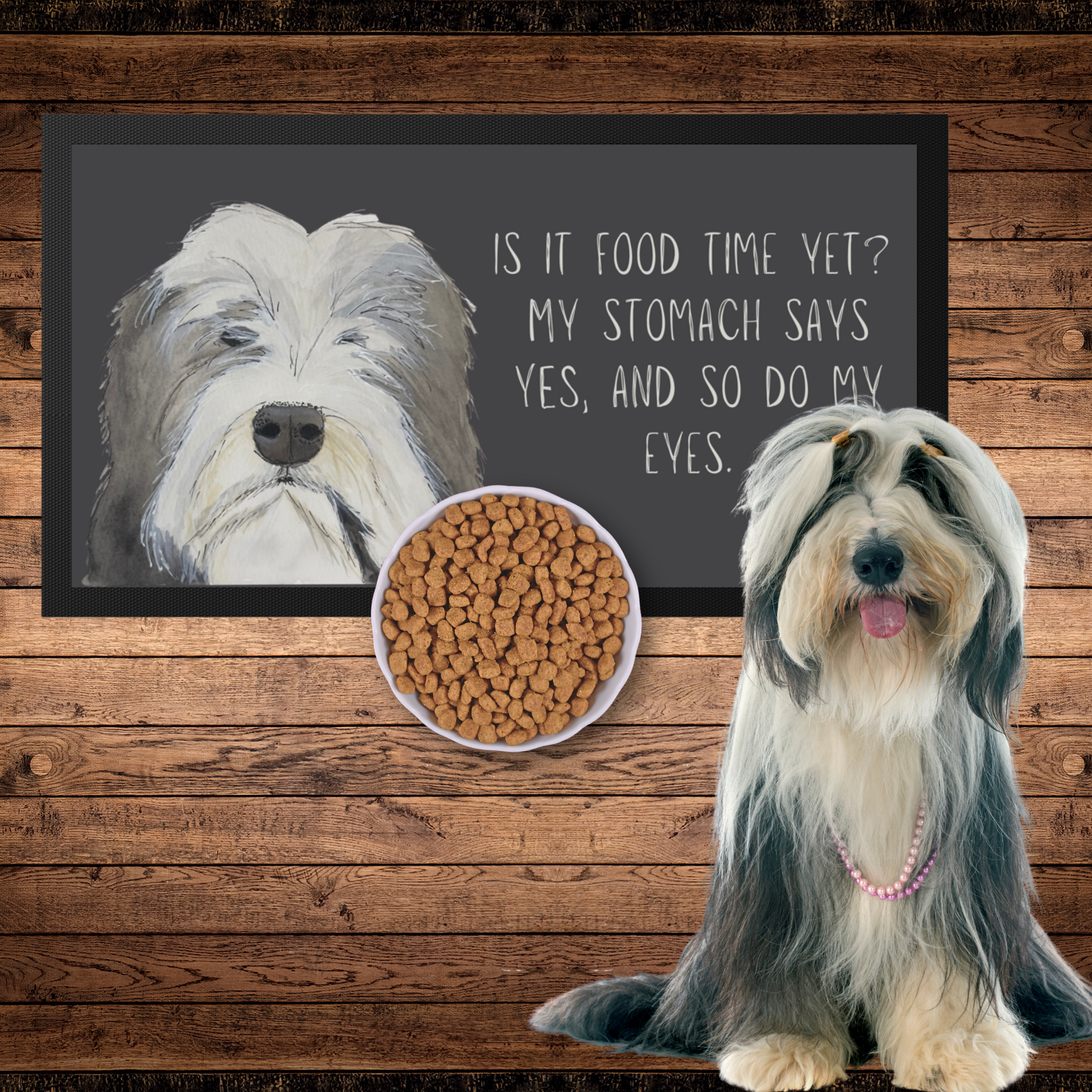 Bearded Collie Pet Bowl Mat Is It Food Time Yet Edition