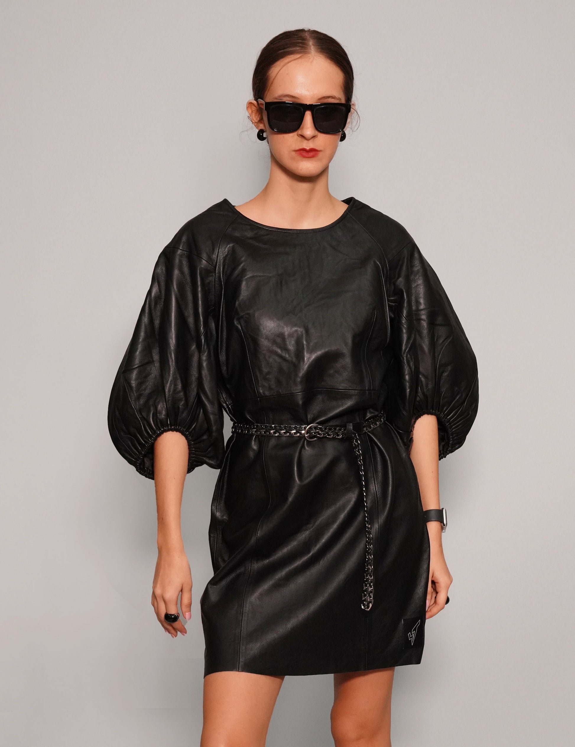 Puff Sleeve Leather Dress