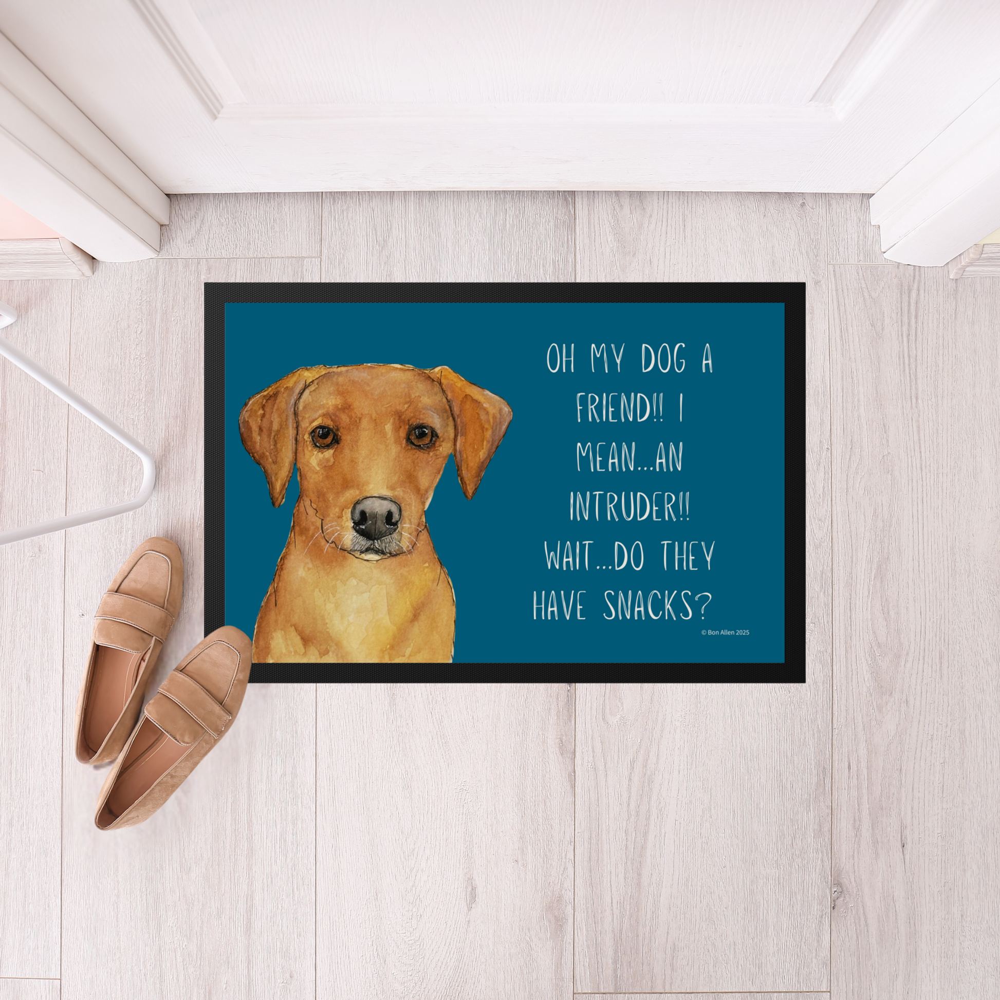 Fox Red Labrador Welcome Mat Friend or Intruder or Snack