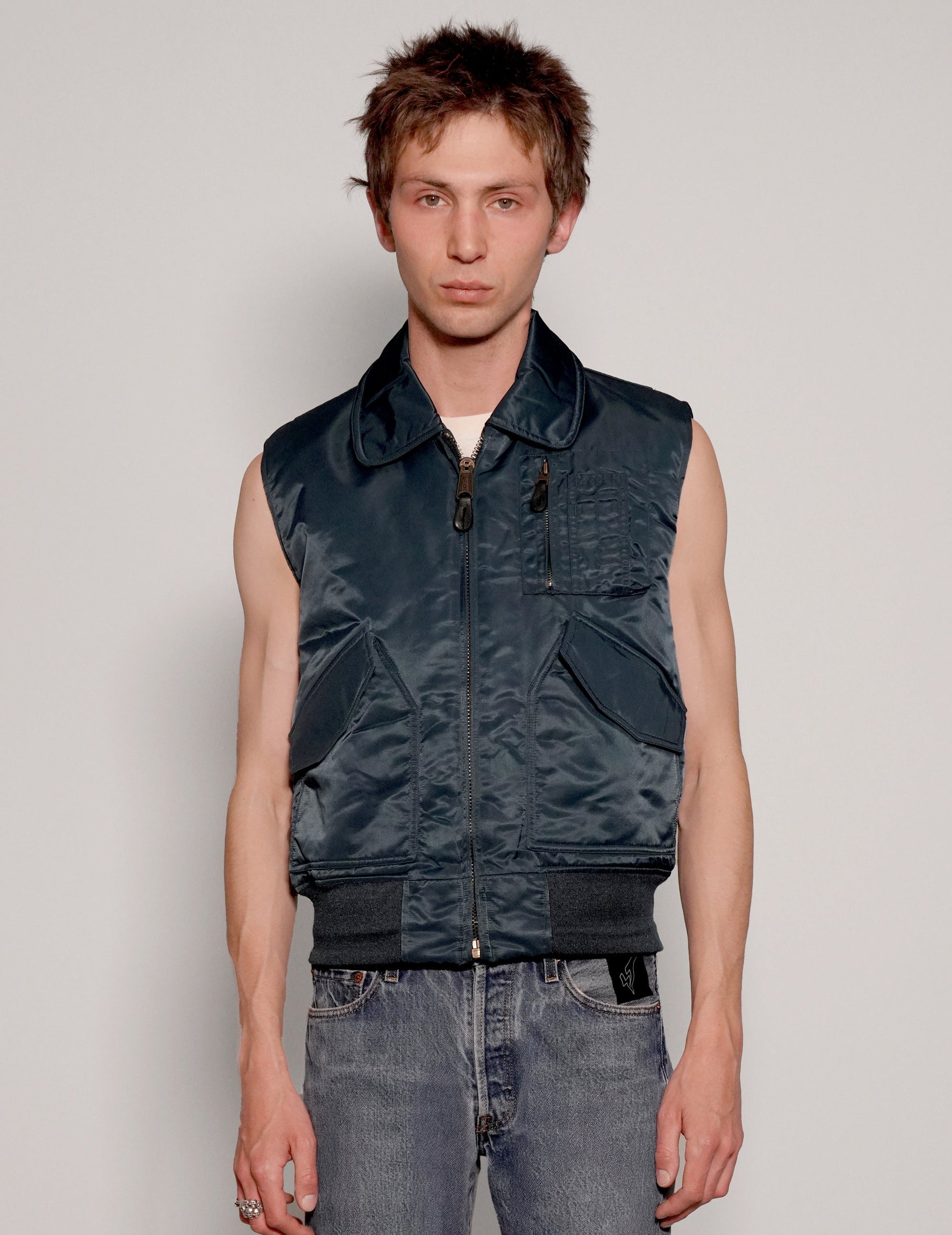Lightweight Navy Bomber Gilet with Collar