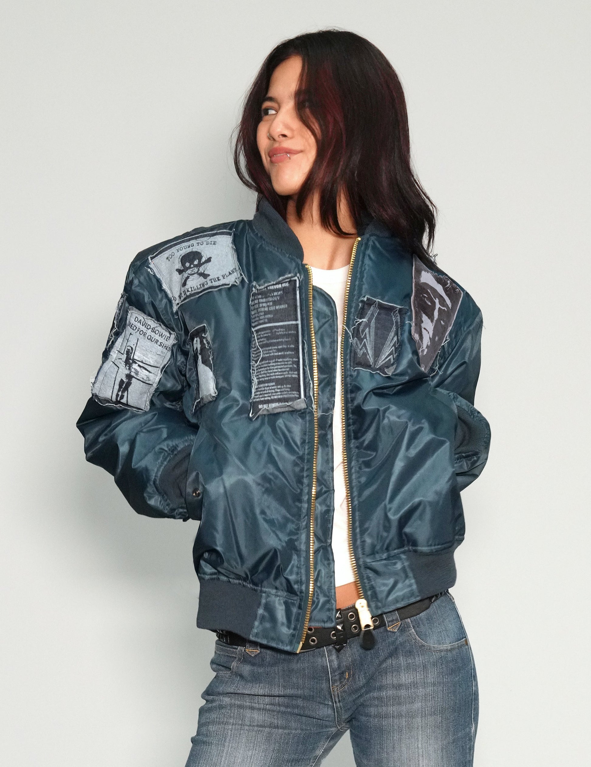 Navy MA1 Bomber Jacket with Patches