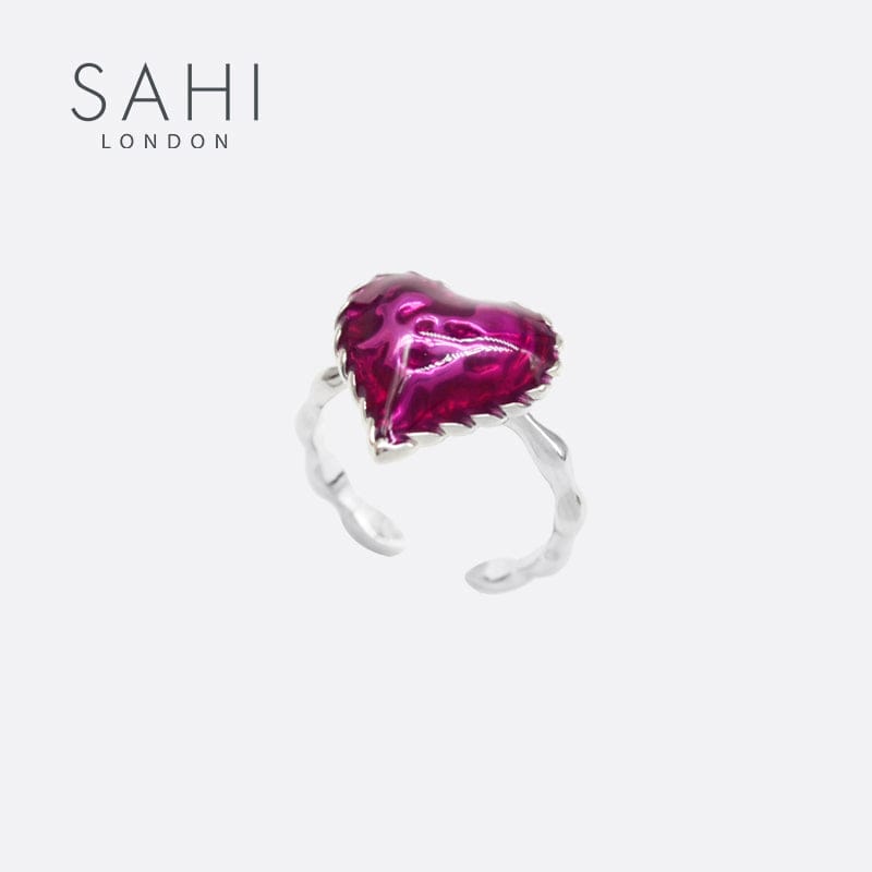 Love Heart Enamel Adjustable Ring in Silver and Violet