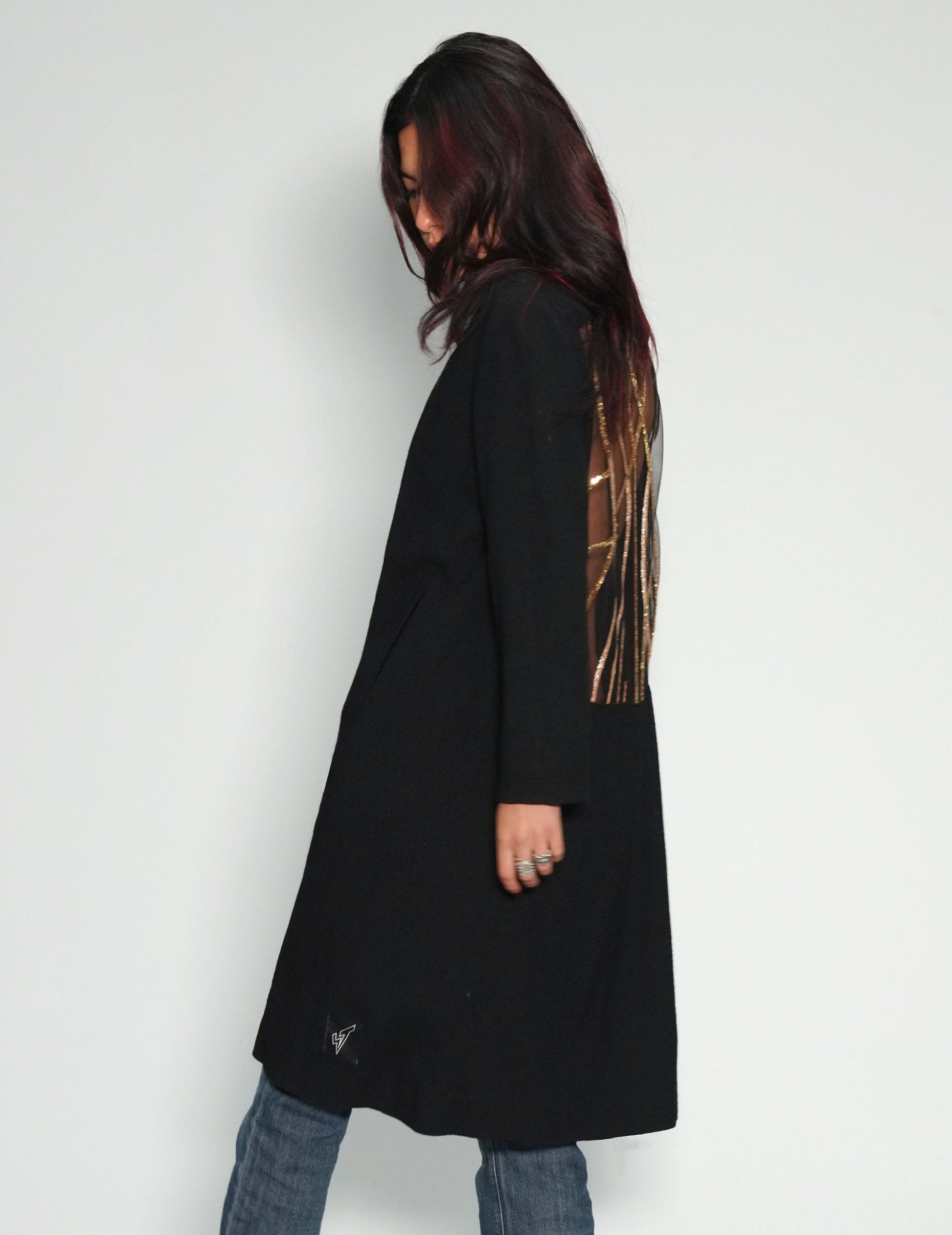 Party Back Coat Gold Sequin Black