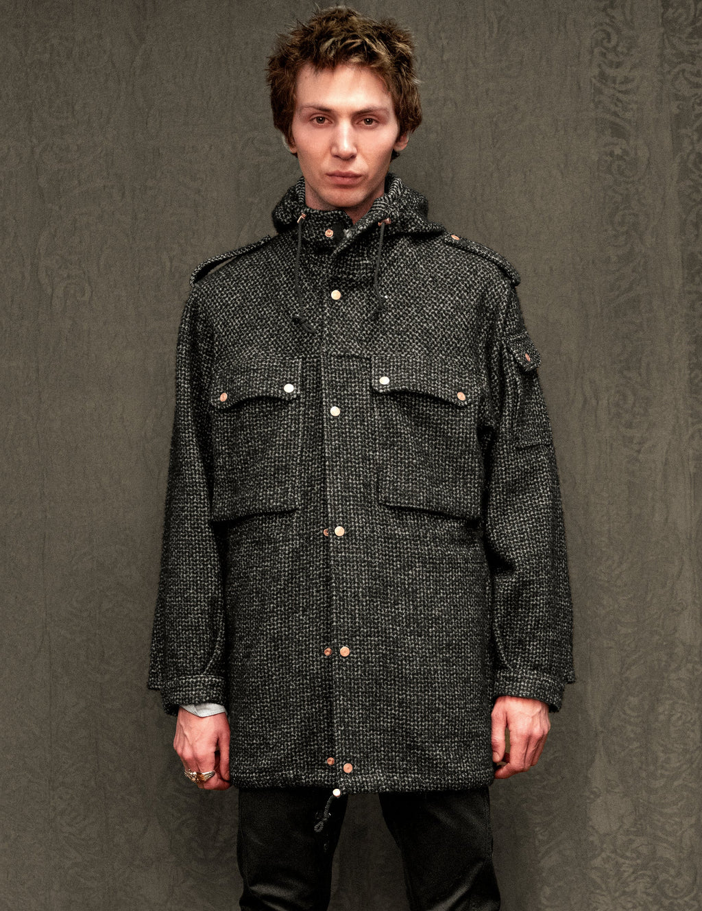 Peter Parka Tweed Charcoal and Black