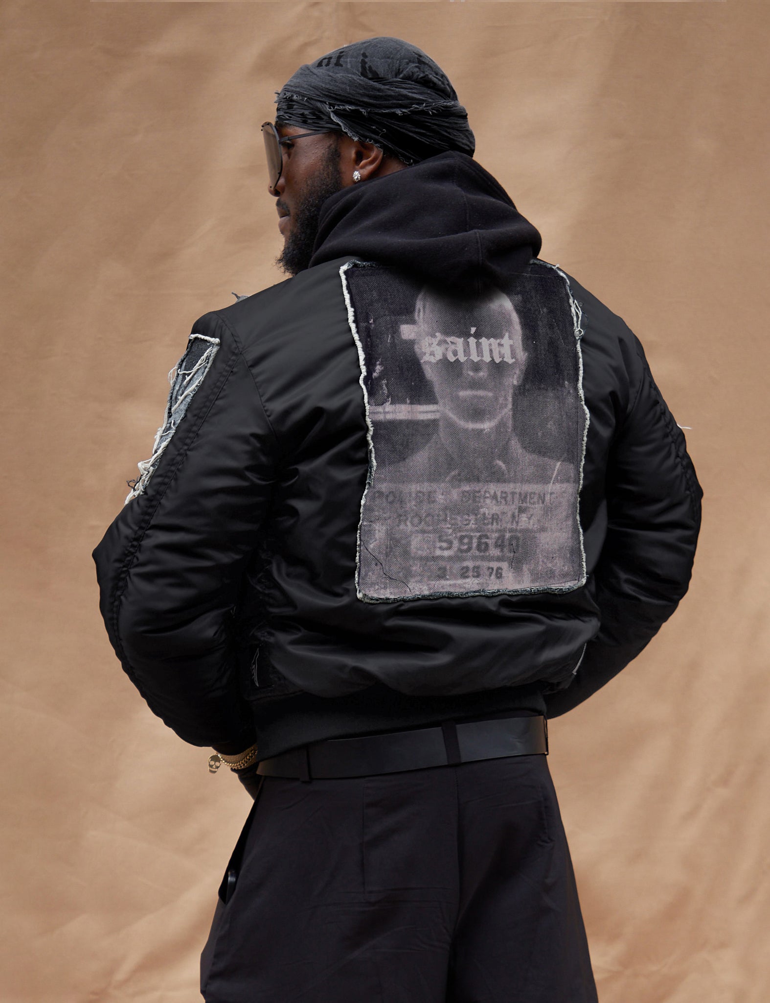 MA 1 Patched Bomber Jacket in Black