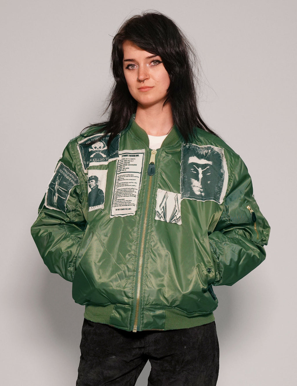 Green MA1 Bomber Jacket with Reversible Orange Lining