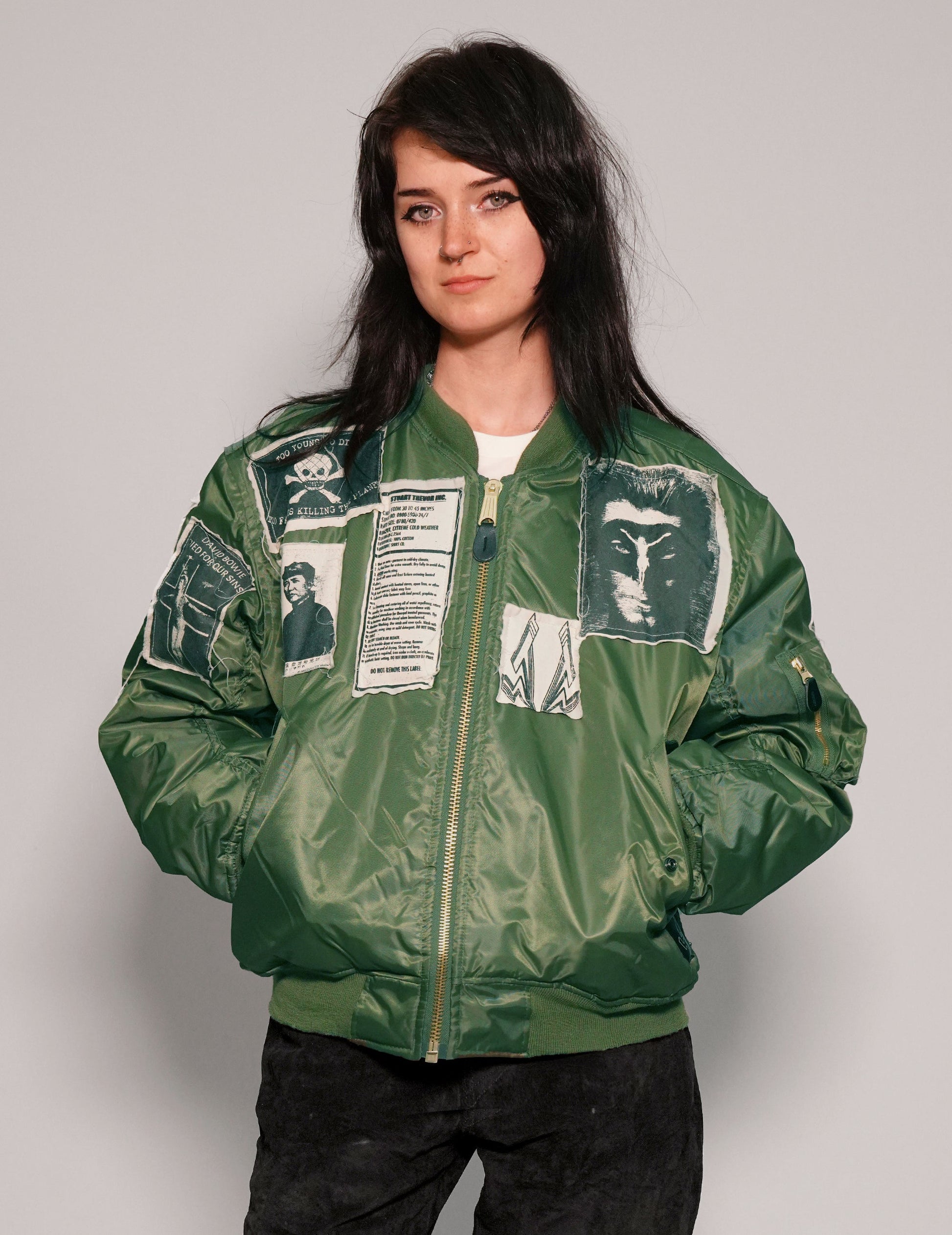 Green MA1 Bomber Jacket with Reversible Orange Lining
