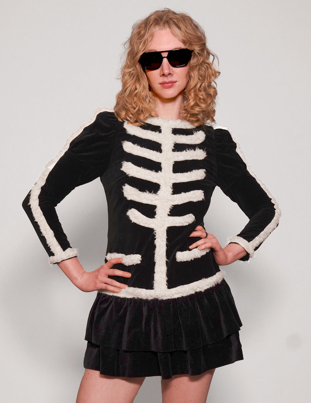 Black Velvet Dress with Fur Trim