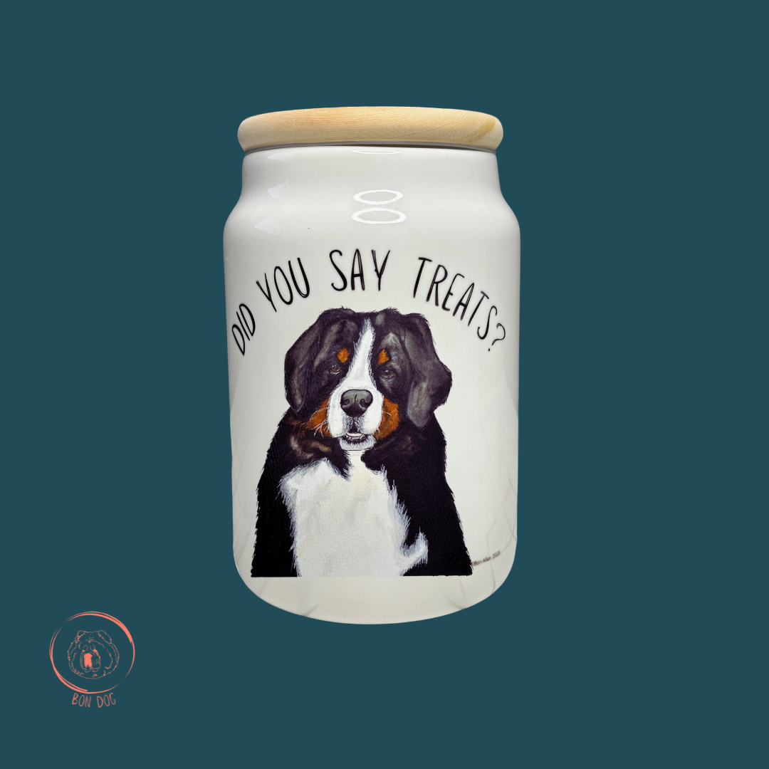 Ceramic Treat Jar for Dogs with Wooden Lid