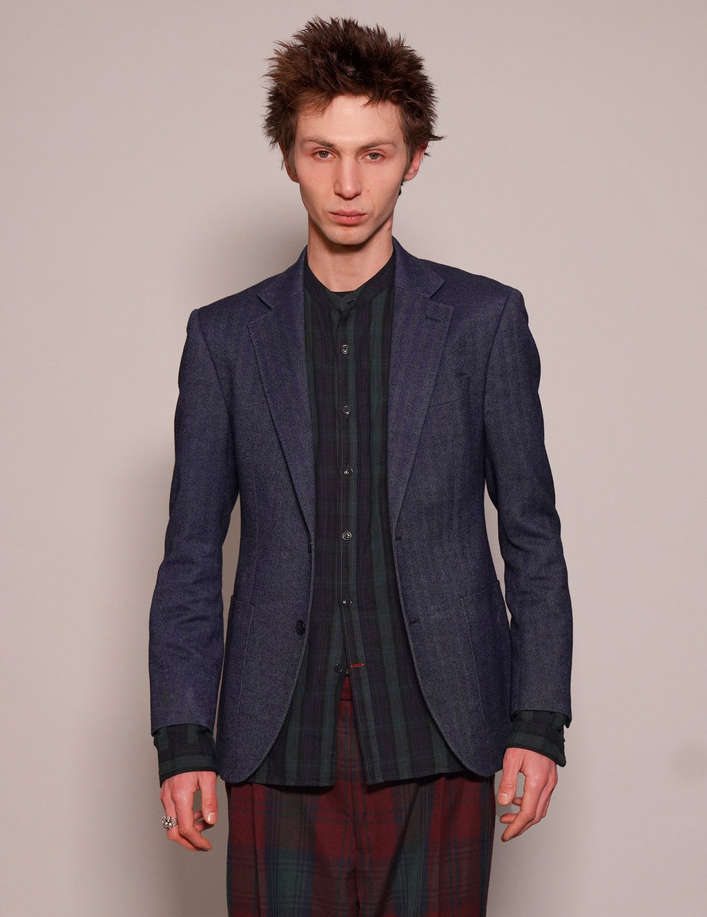 Navy Herringbone Wool Blazer