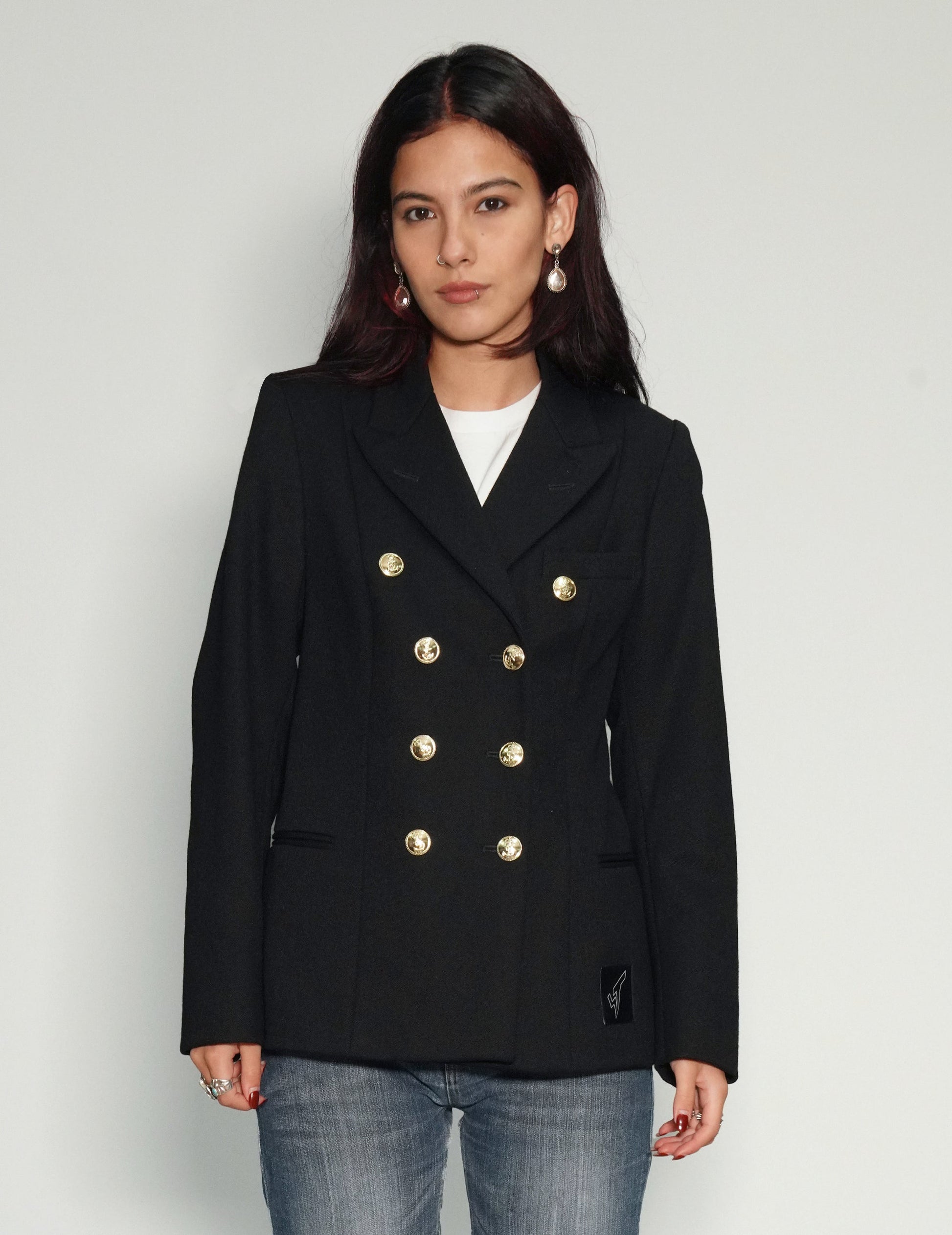 Vintage Black Double Breasted Blazer Wool