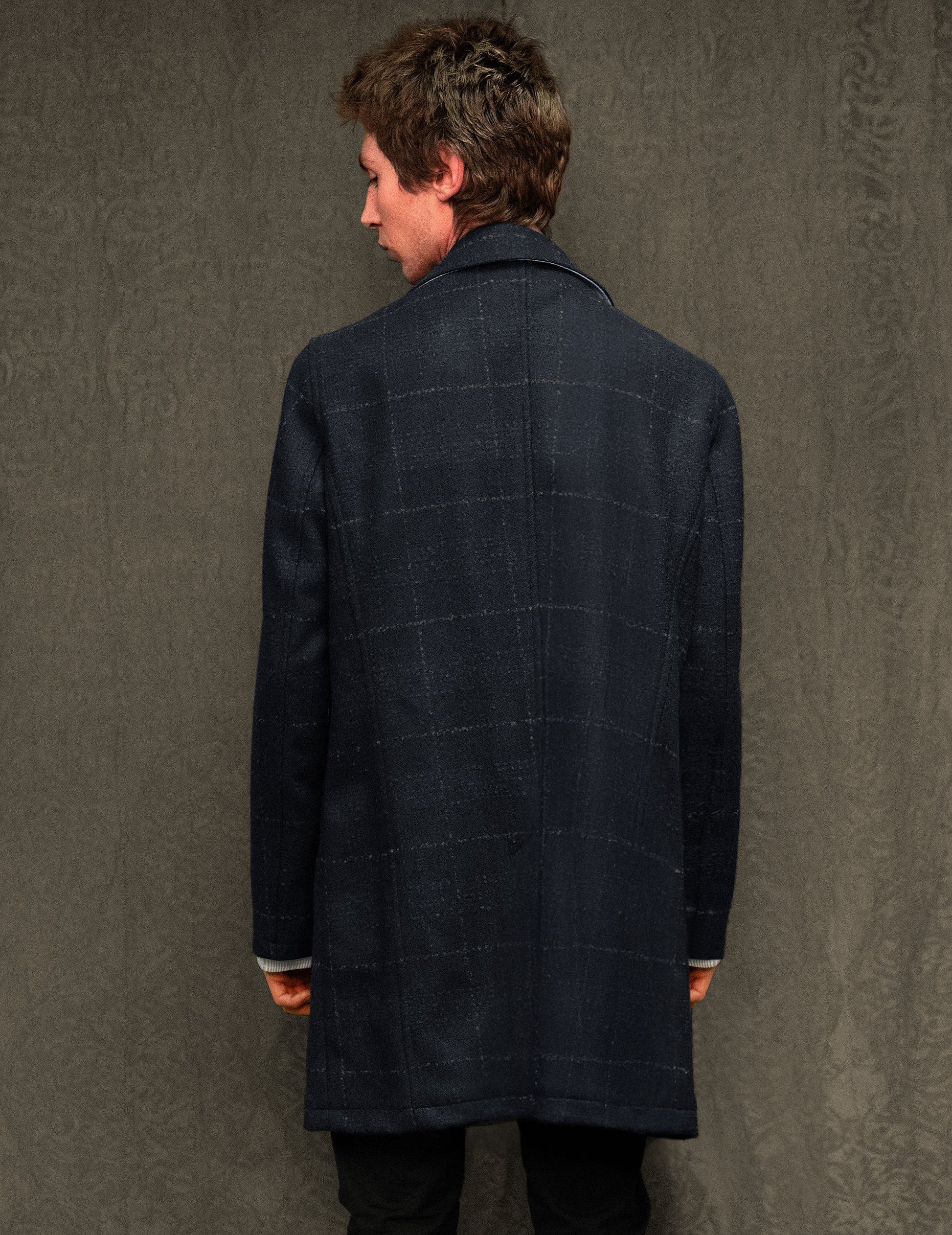 Silverstone Frock Coat in Bouclé Windowpane Navy Check