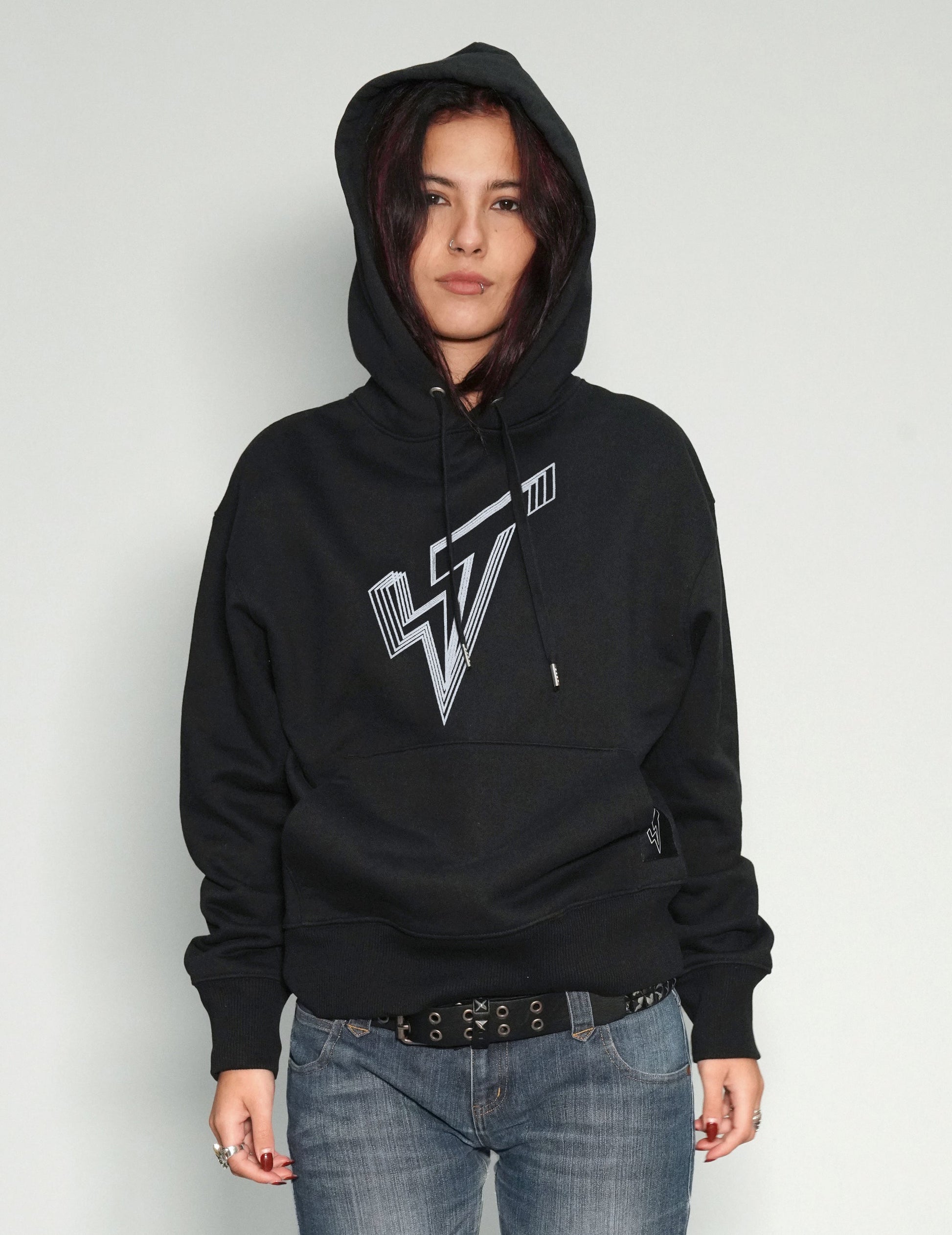 Black Organic Cotton Hoodie with Silver Logo