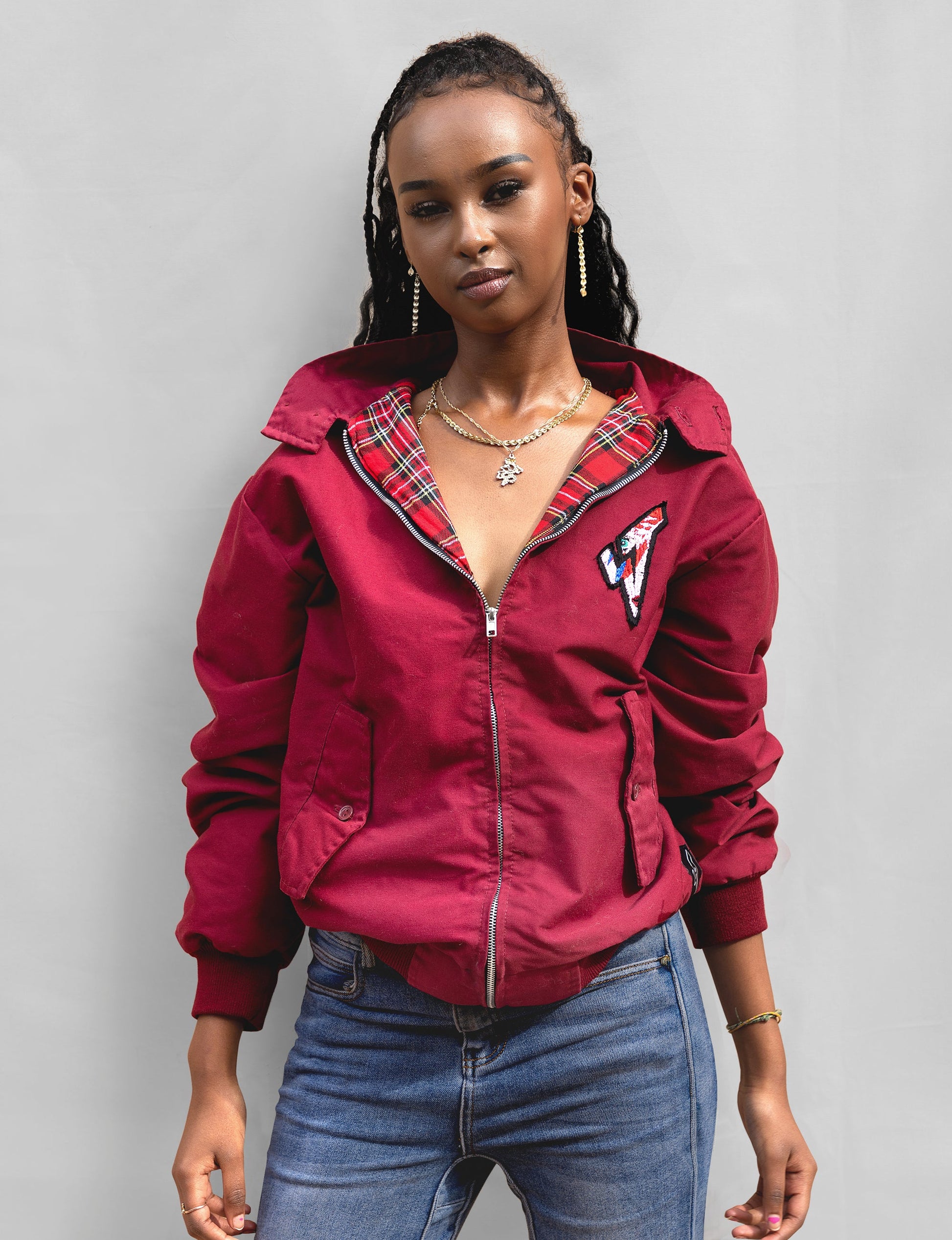 Classic Burgundy Harrington Jacket