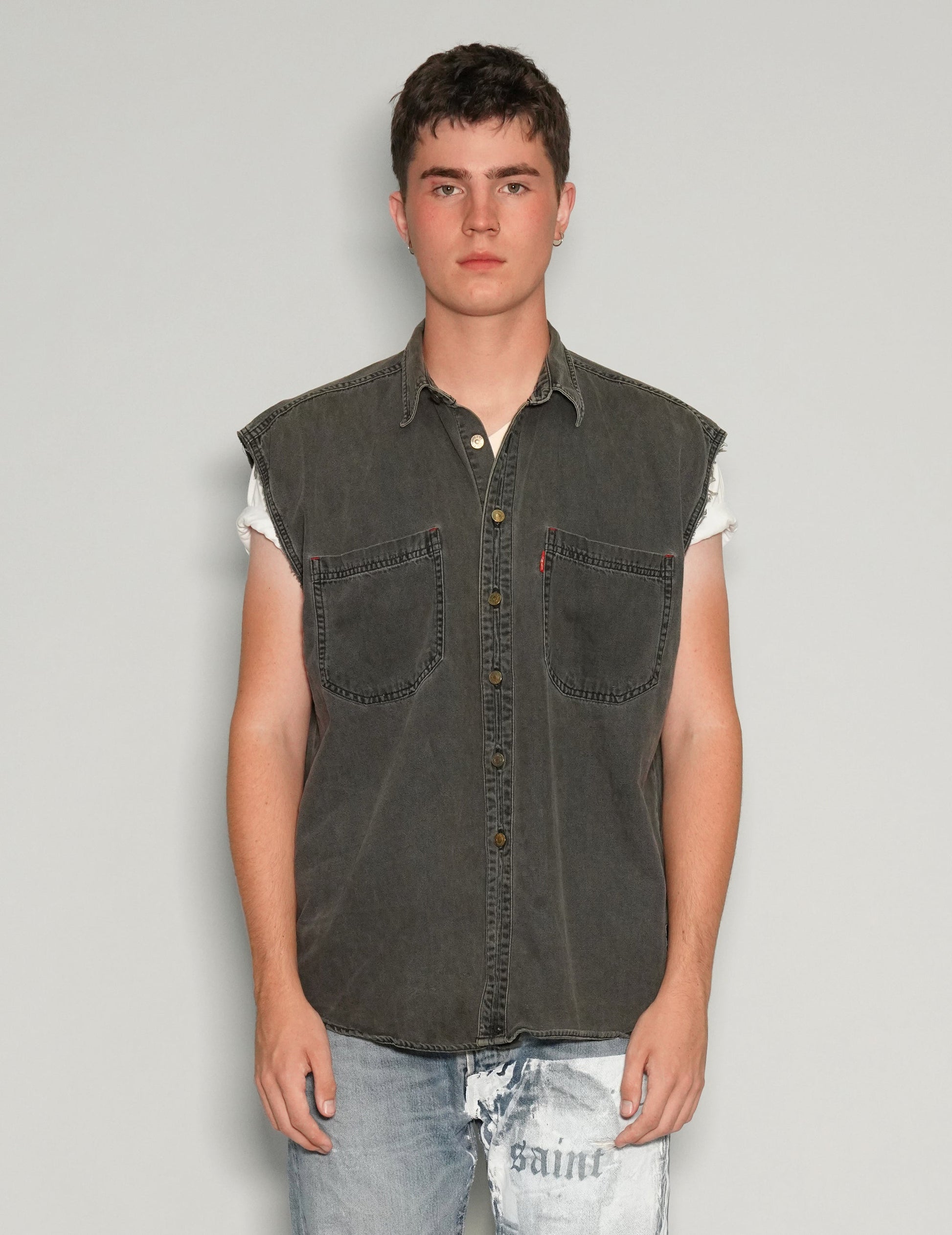 Vintage Denim Vest with Gold Party Back