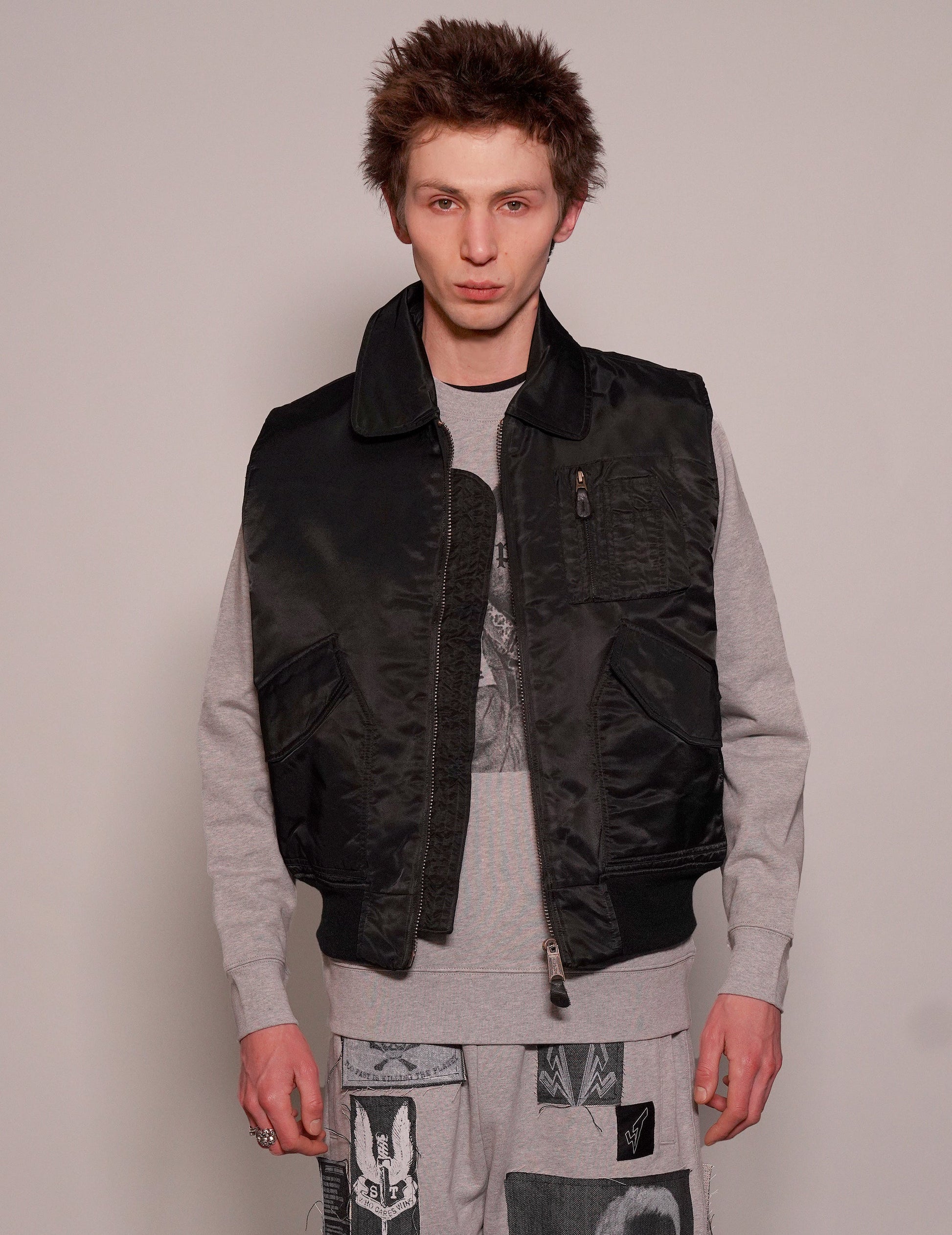 Black Lightweight Bomber Gilet with Collar