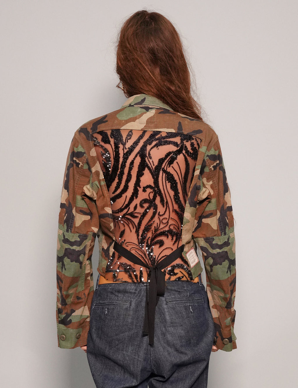 Cropped Party Back Shirt Black Sequin Camo