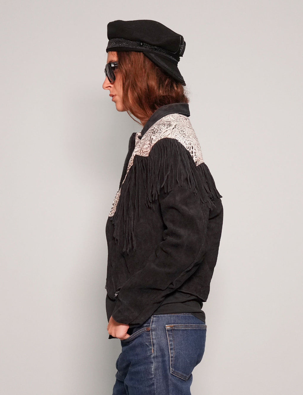Two Tone Cowboy Leather Jacket with Alligator Panel