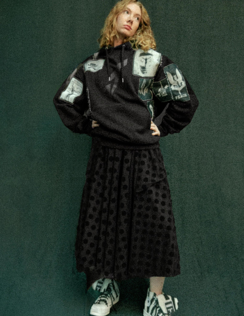 Black Polka Dot Mesh Maxi Skirt