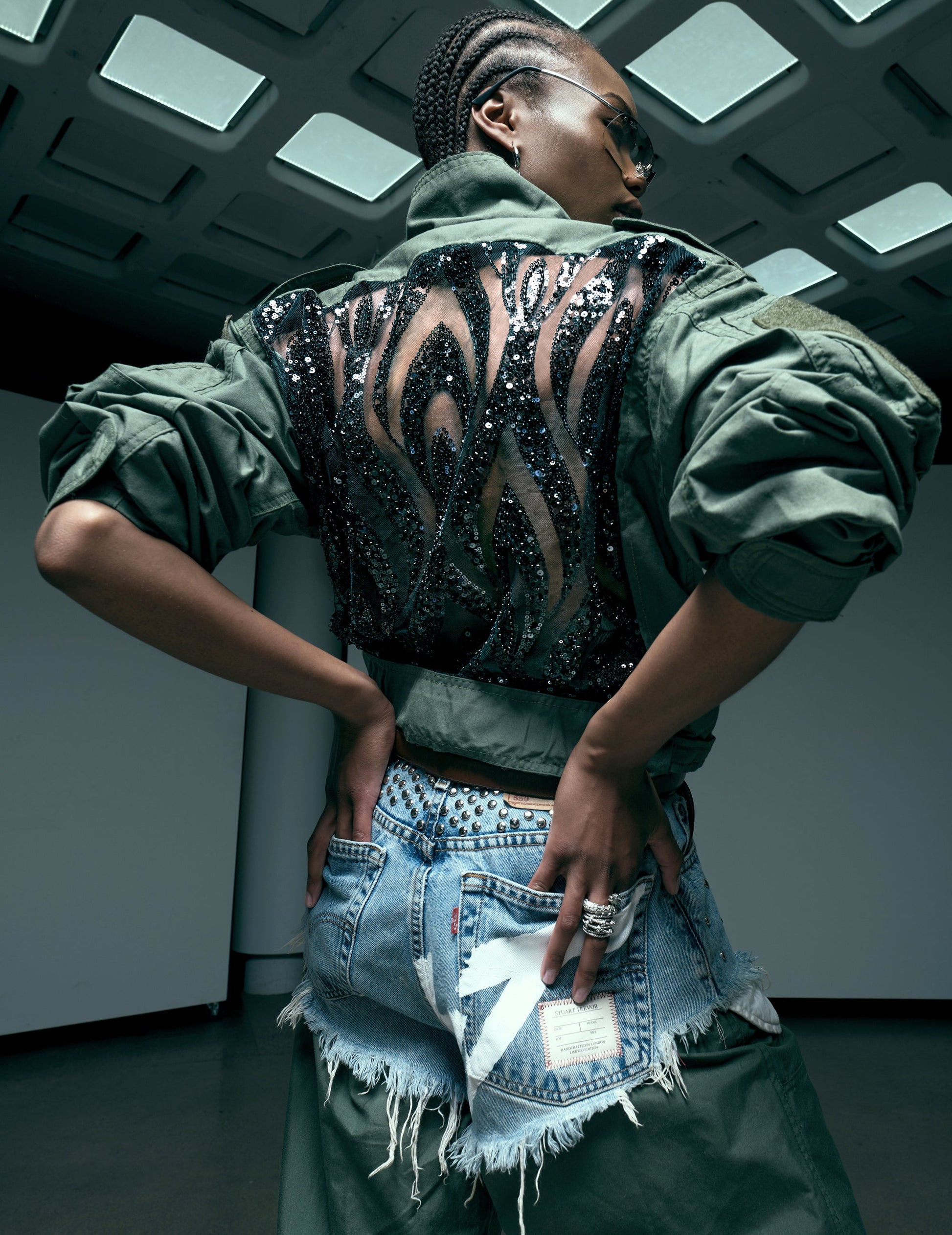 Khaki Party Back Jumpsuit with Sequin Detail