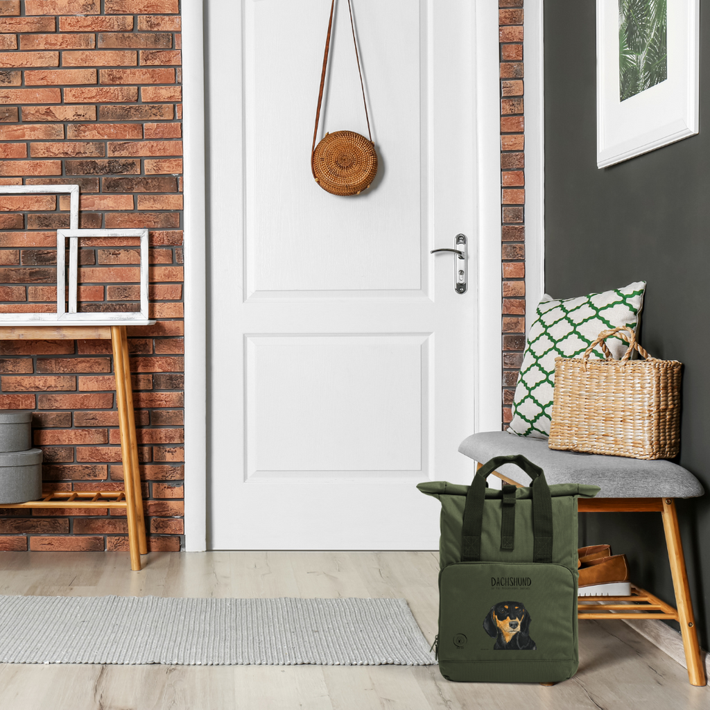 Back and Tan Dachshund Roll Top Backpack