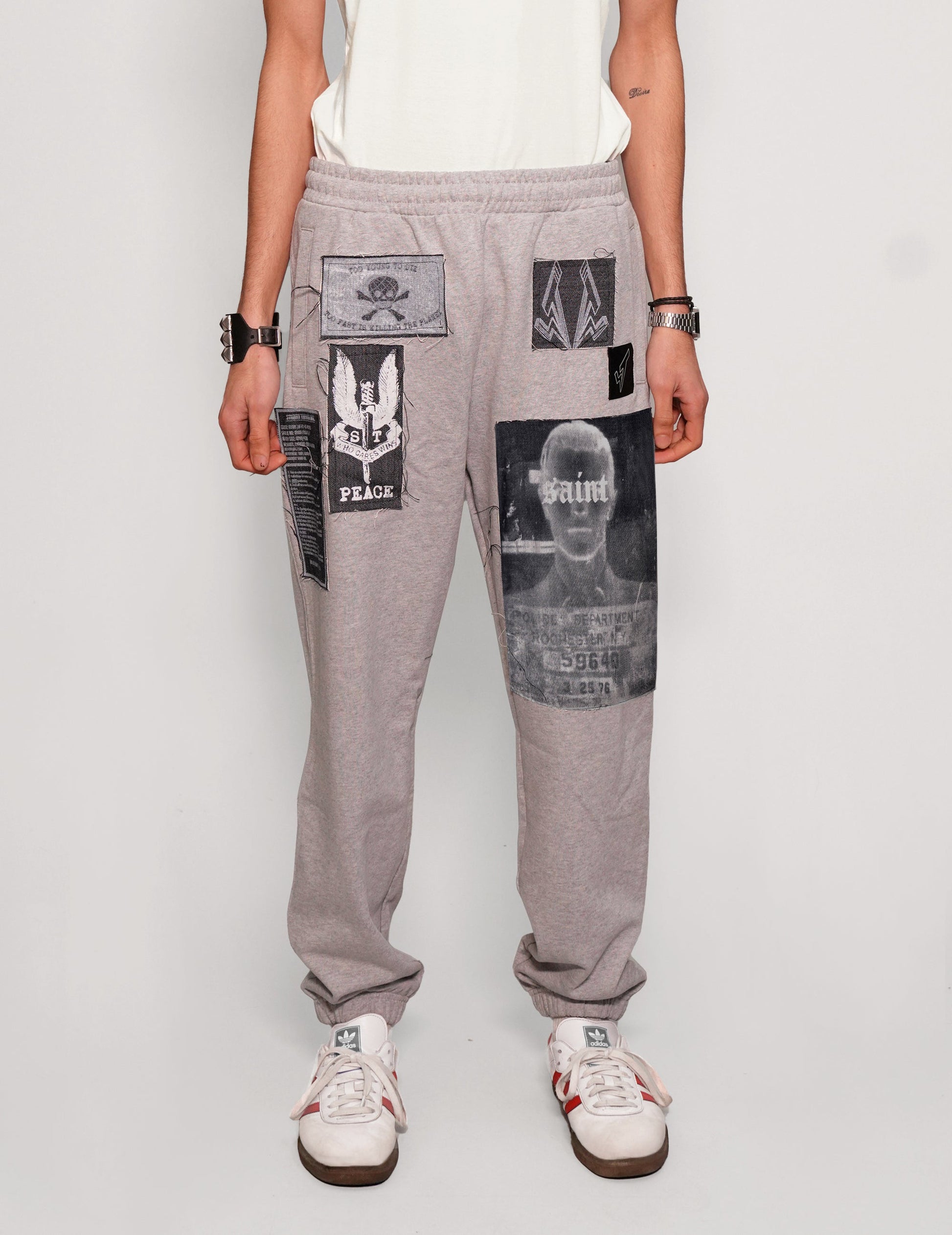 Multi Patch Jogger Pants in Grey