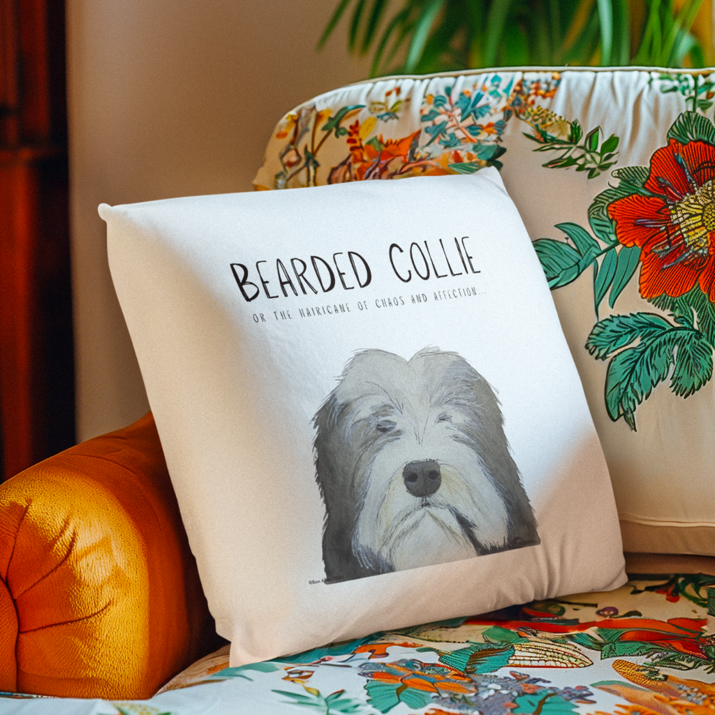 Bearded Collie Cushion Cover Chaos and Cuddles