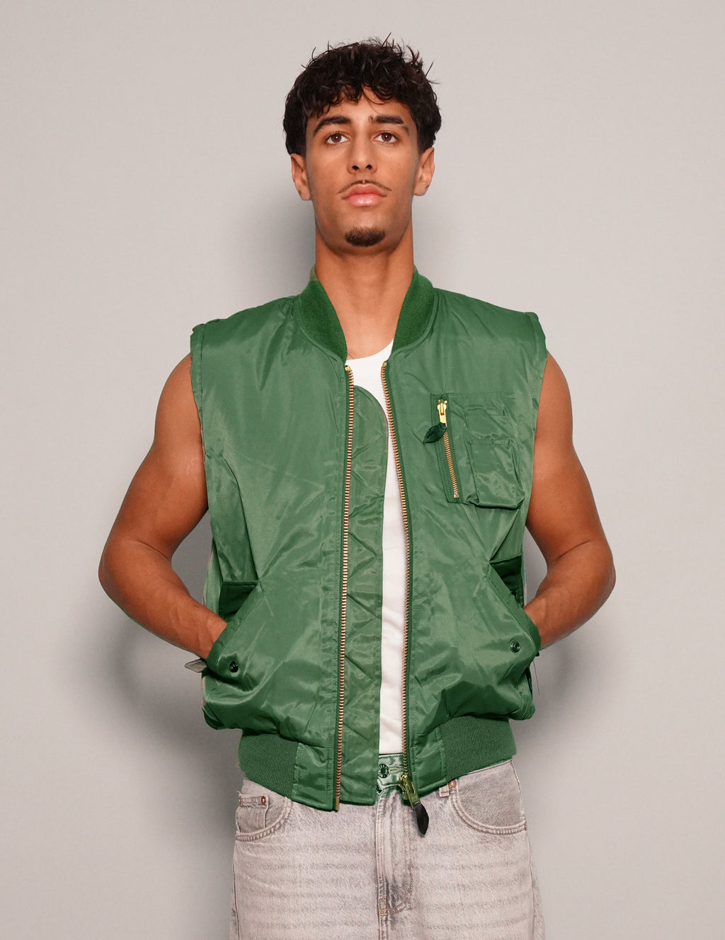 Vintage Green Bomber Gilet Reversible